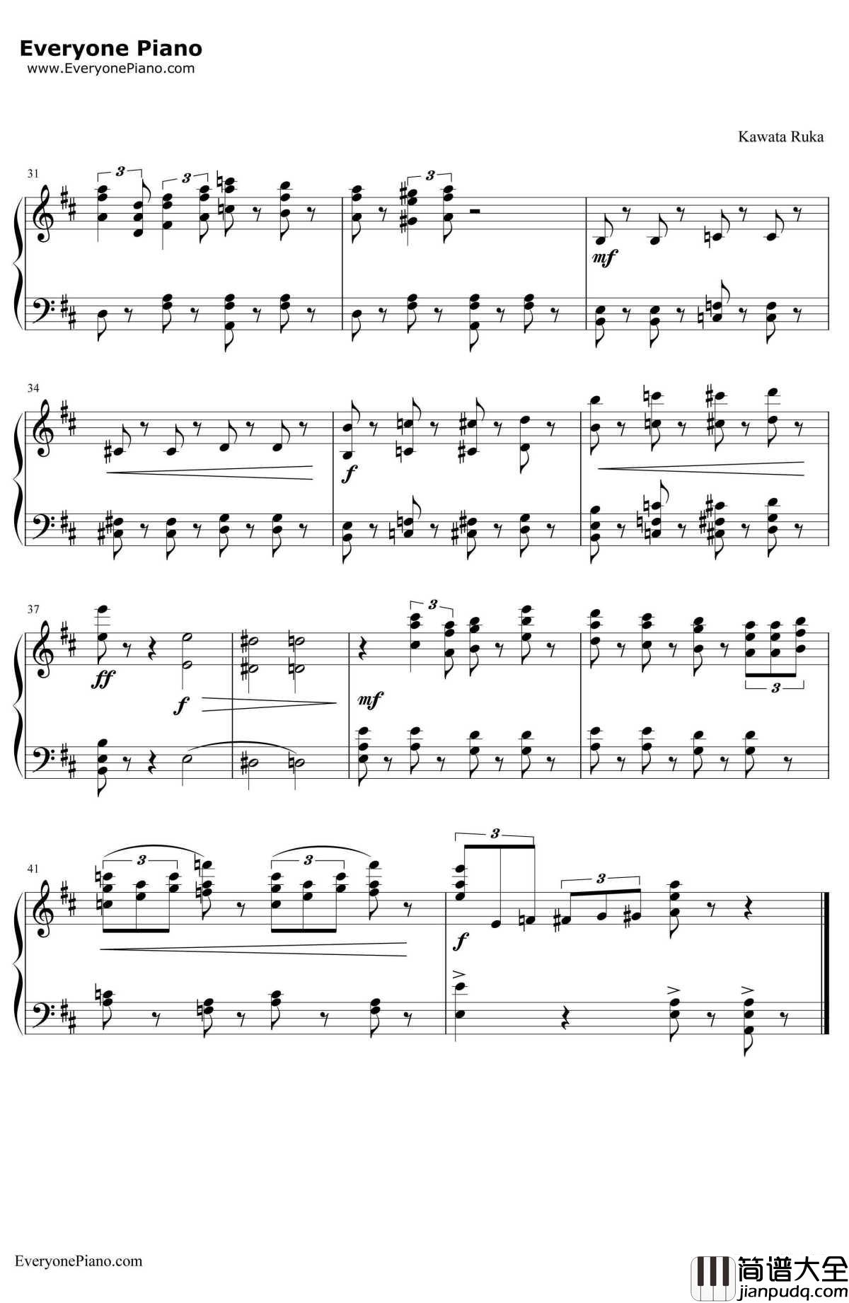 やってみよう钢琴谱_川田瑠夏_请问您今天要来点兔子吗OST