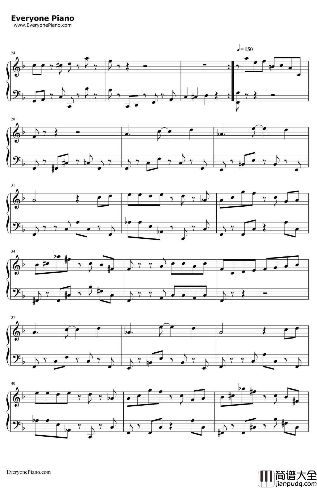 冒险岛BGM钢琴谱_FC游戏_冒险岛__FC游戏_冒险岛_