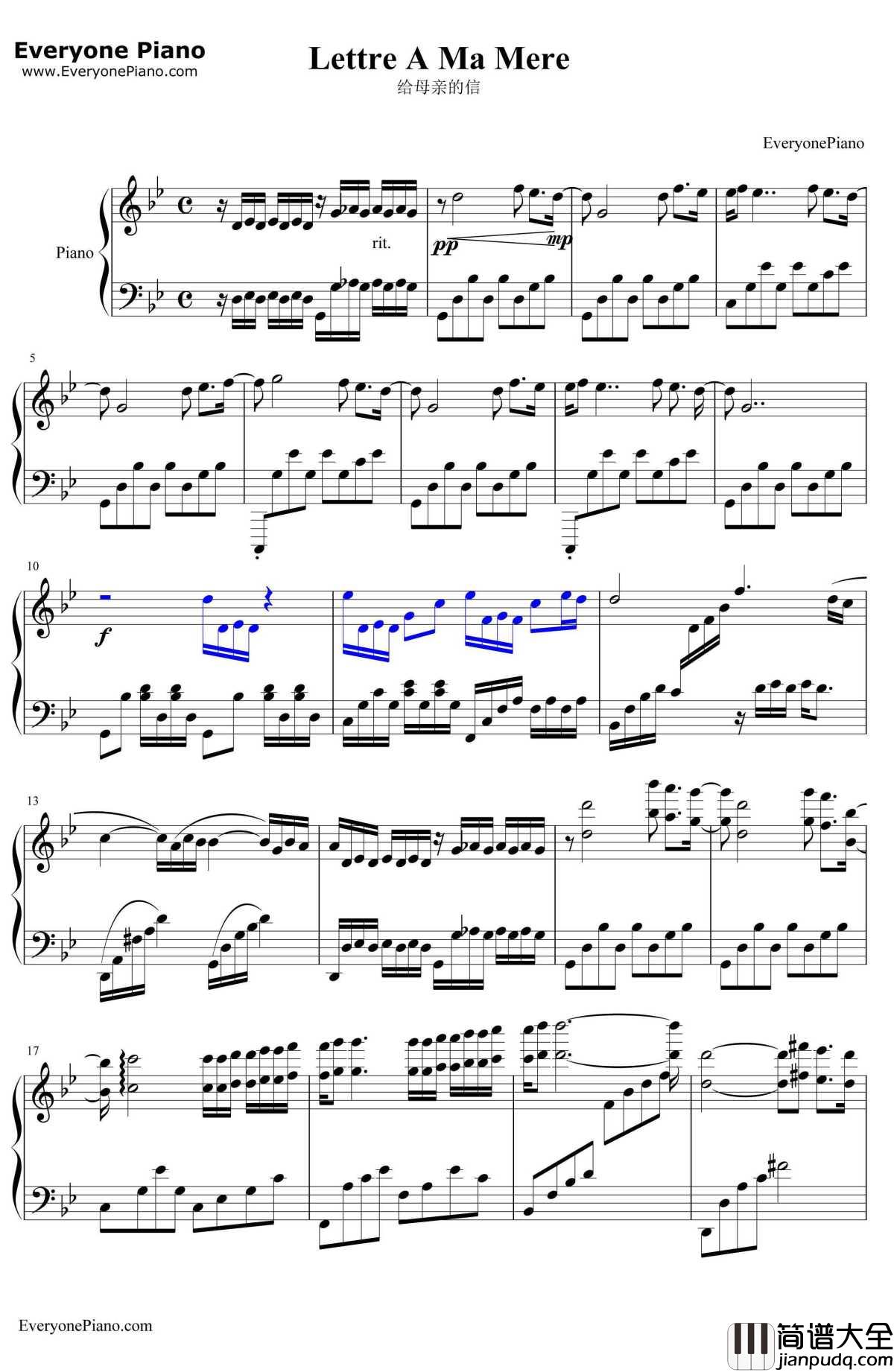 给母亲的信（梦里的故事）钢琴谱_理查德克莱德曼