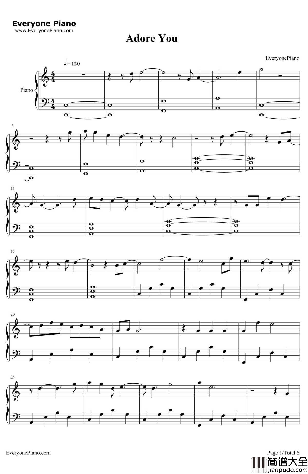 AdoreYou钢琴谱_MileyCyrus