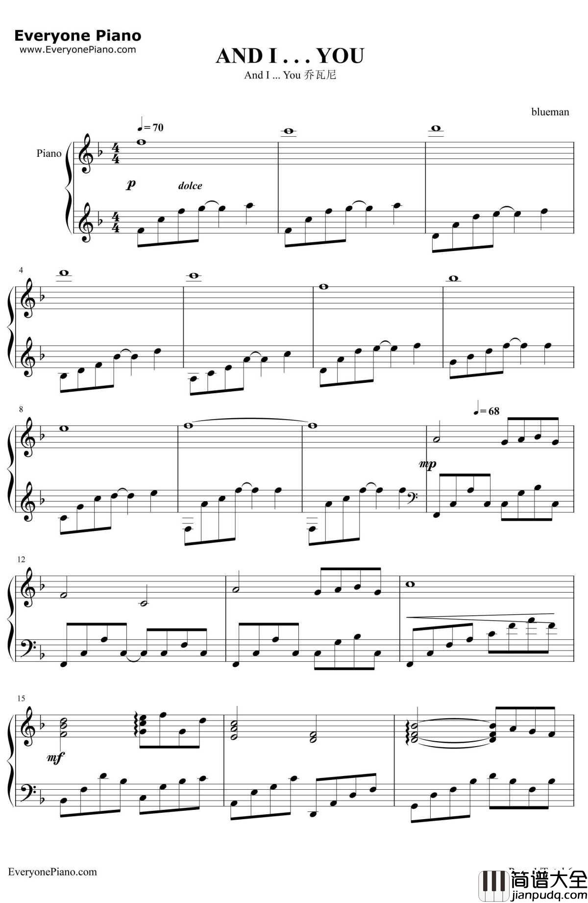 AndI...You钢琴谱_GiovanniMarradi(乔瓦尼)