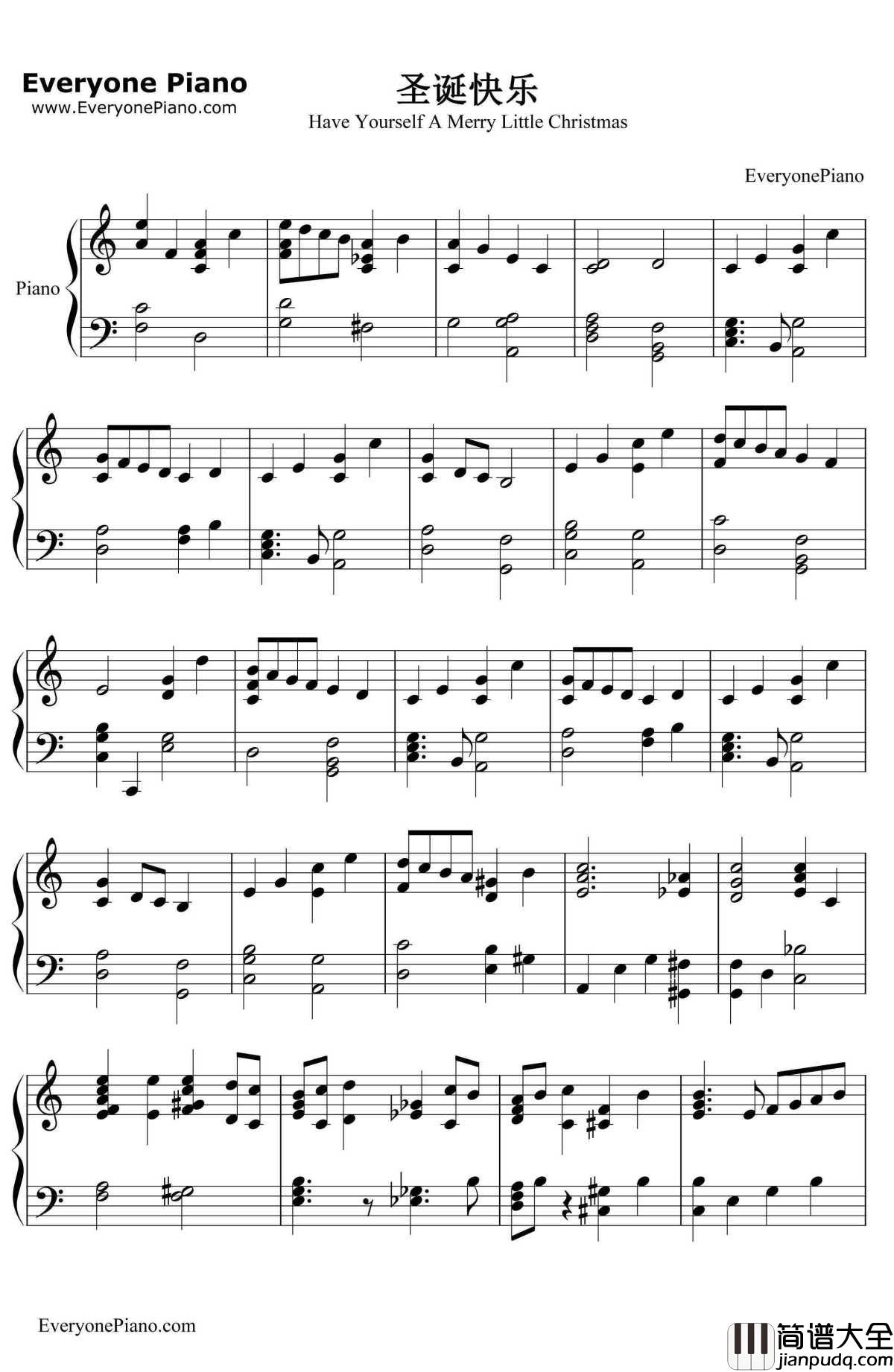 圣诞快乐钢琴谱_茱蒂嘉兰JudyGarland_圣诞歌曲