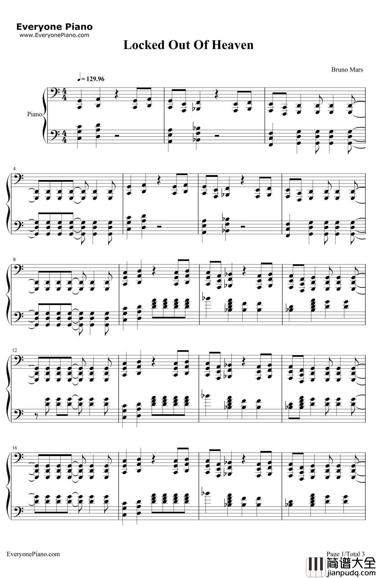 Locked_Out_Of_Heaven钢琴谱_BrunoMars