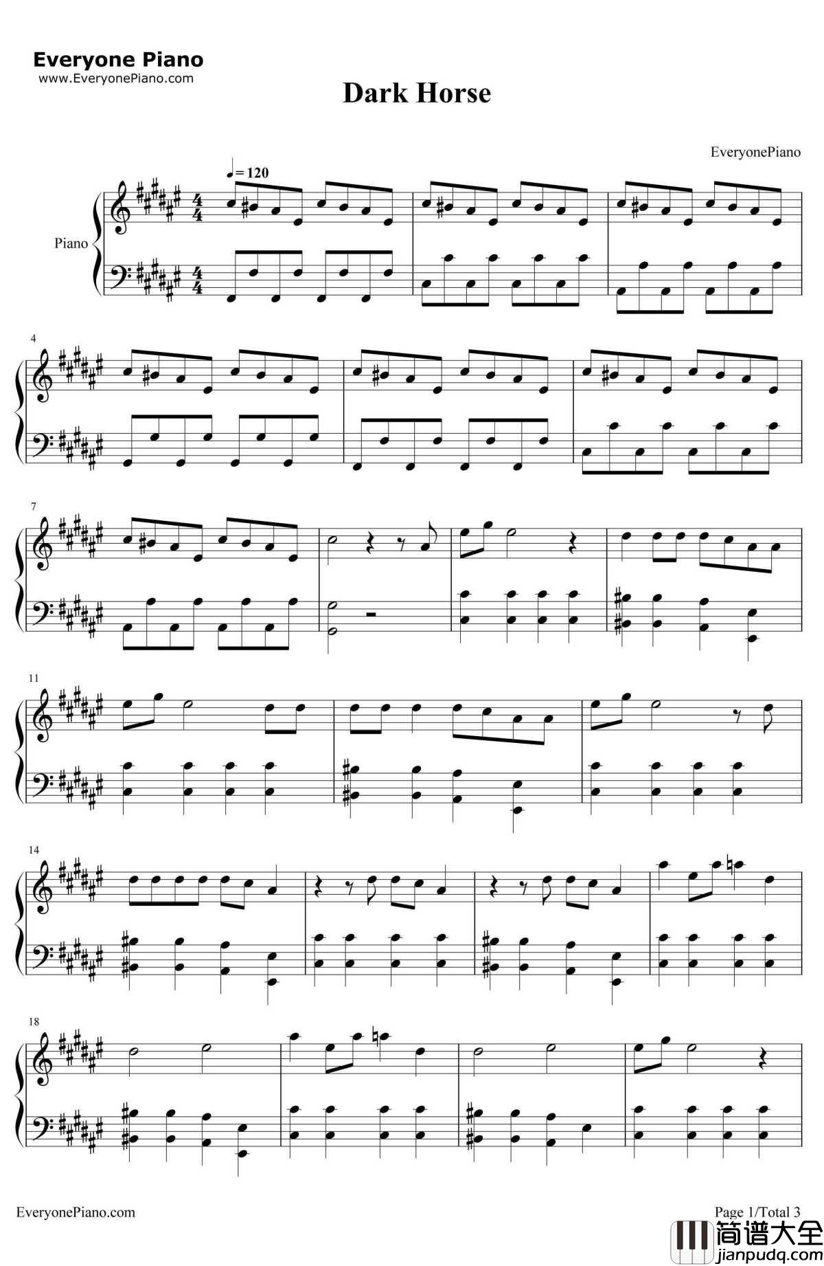 Dark_Horse钢琴谱_KatyPerry