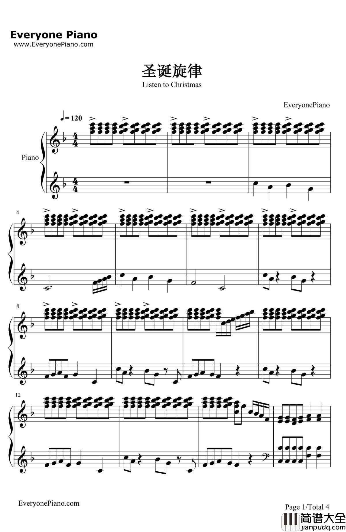 圣诞旋律钢琴谱_TimJanis_ListentoChristmas_好听的圣诞歌曲