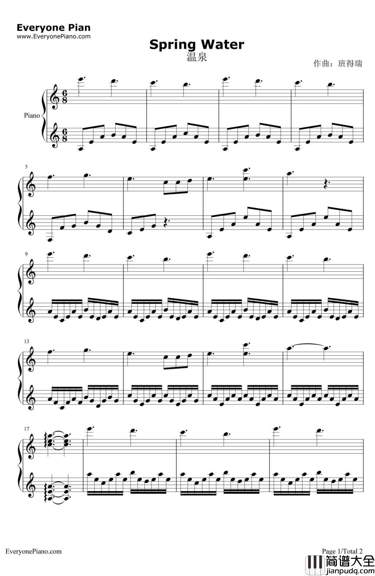 Spring钢琴谱_班得瑞_Water__迷雾森林_班得瑞