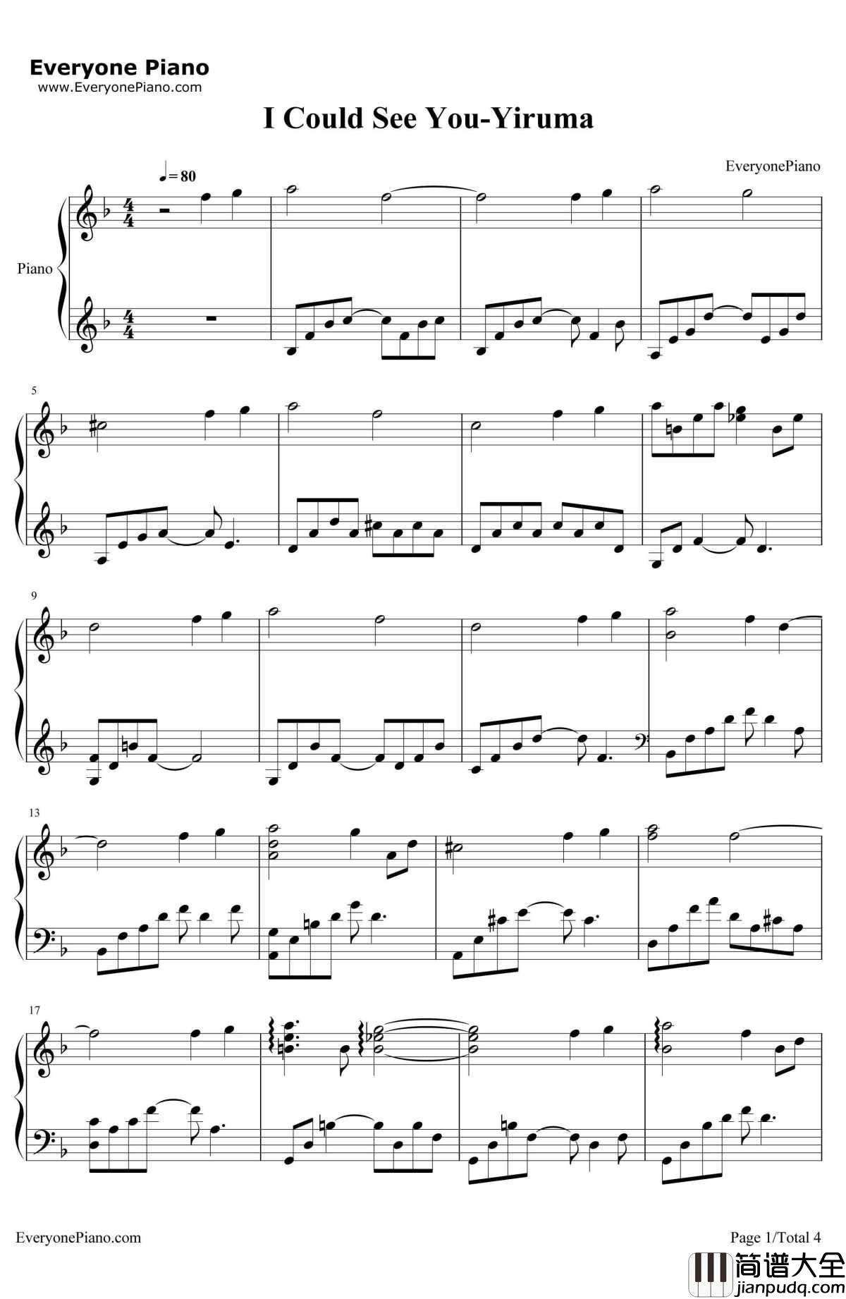 I_Could_See_You钢琴谱_Yiruma李闰珉