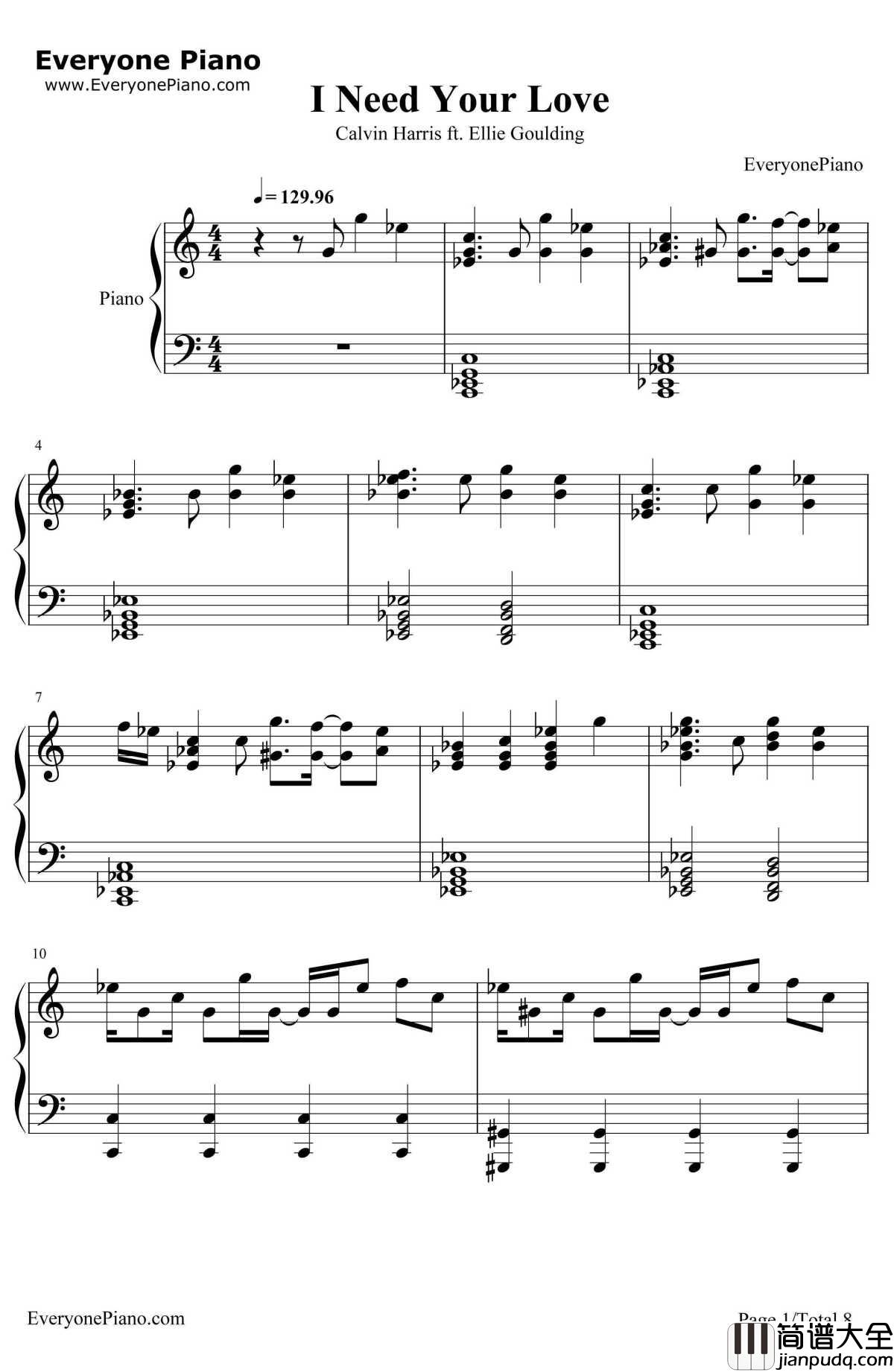 I_Need_Your_Love钢琴谱_CalvinHarrisft.EllieGoulding