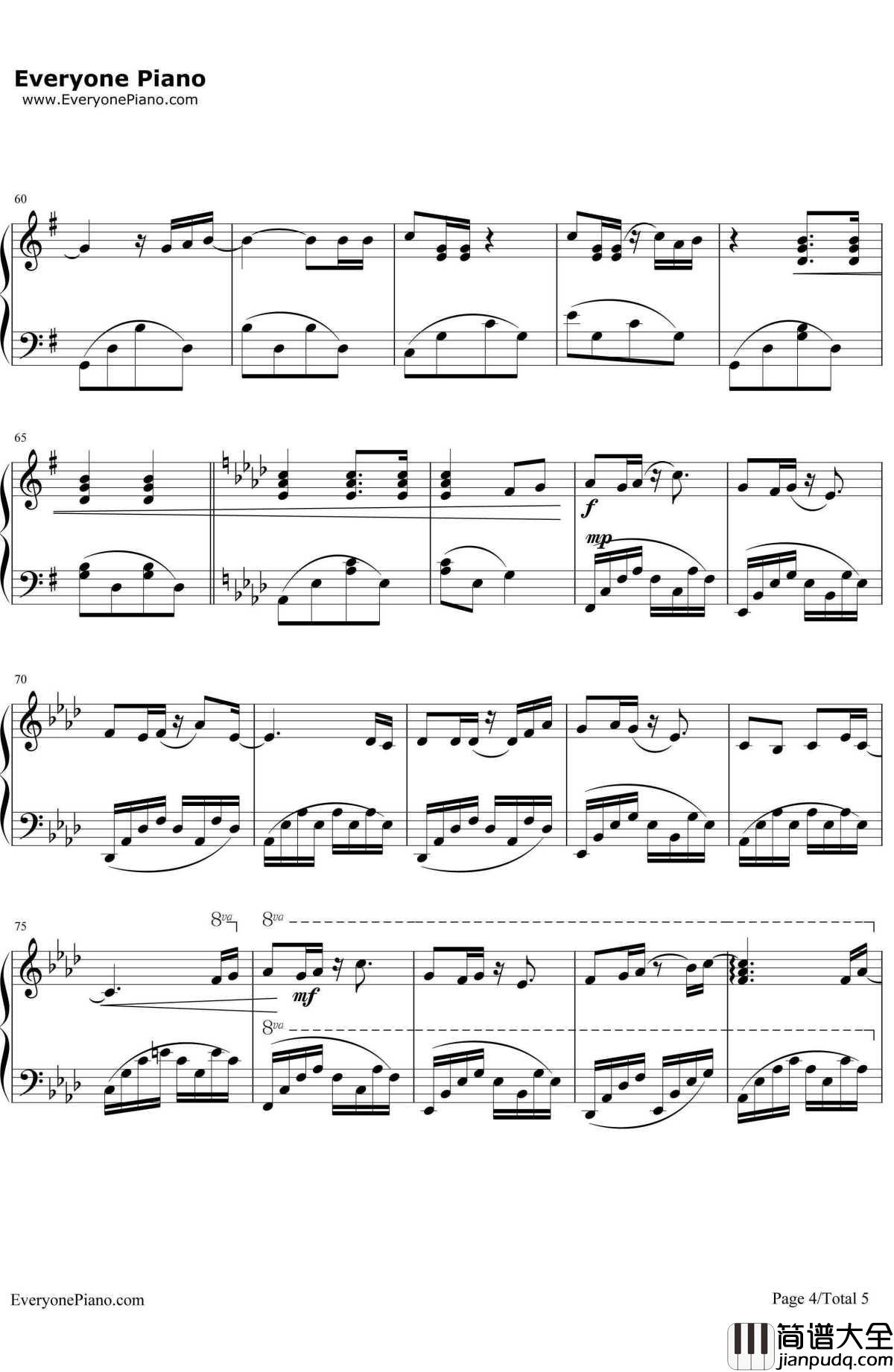 One_Night钢琴谱_加贺谷玲_银河铁道之夜主题曲