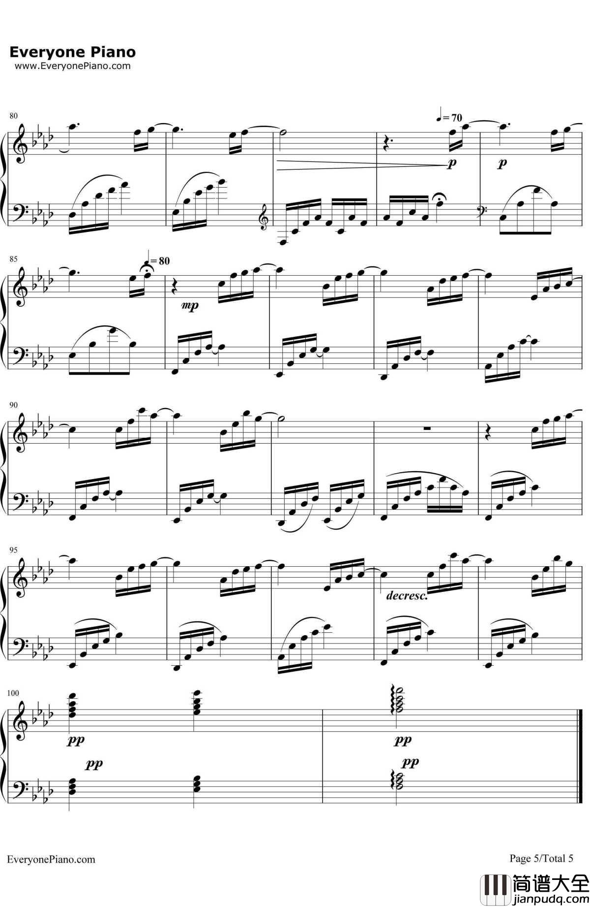 One_Night钢琴谱_加贺谷玲_银河铁道之夜主题曲