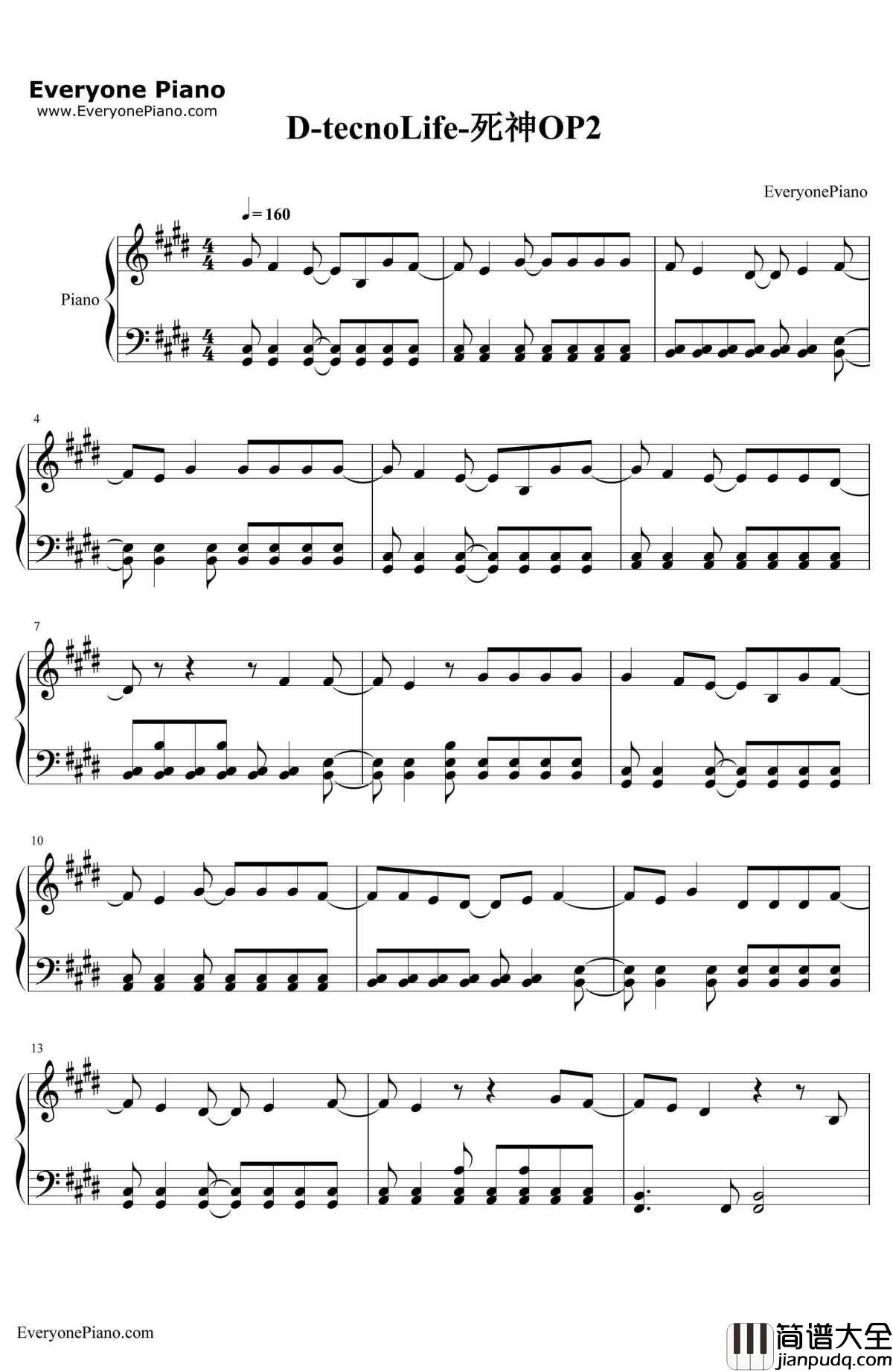 D钢琴谱_UVERworld_tecnoLife_死神OP2