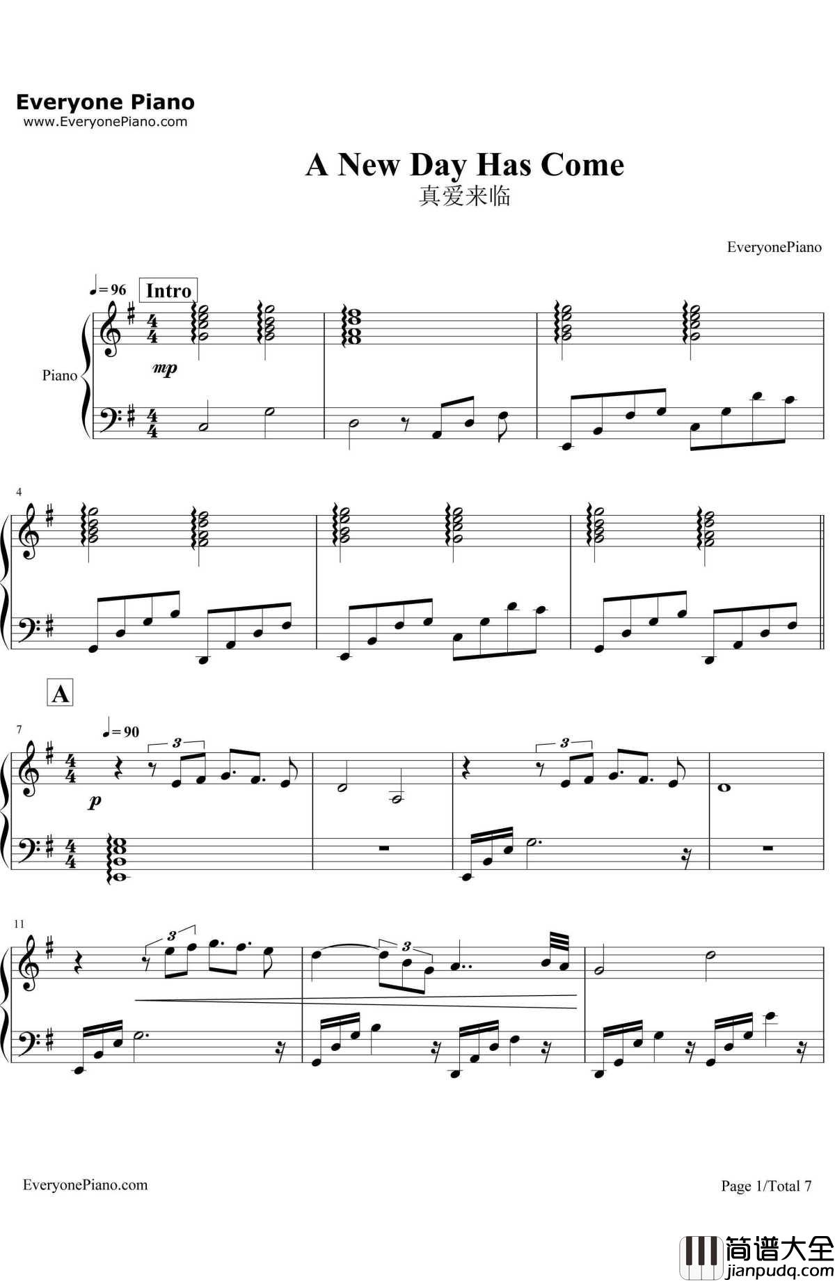 A_New_Day_Has_Come（真爱来临）钢琴谱_CelineDion