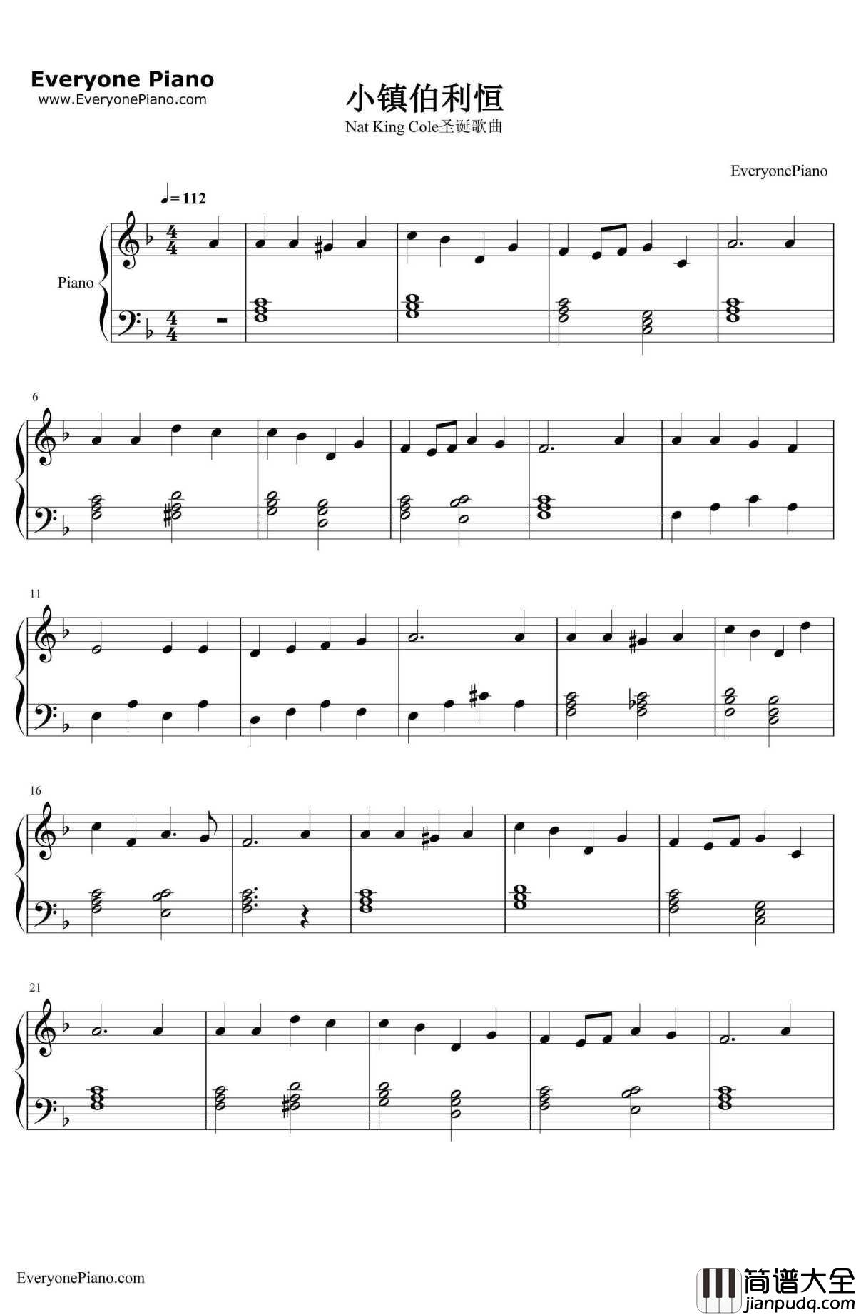 小镇伯利恒钢琴谱_NatKingCole圣诞歌曲