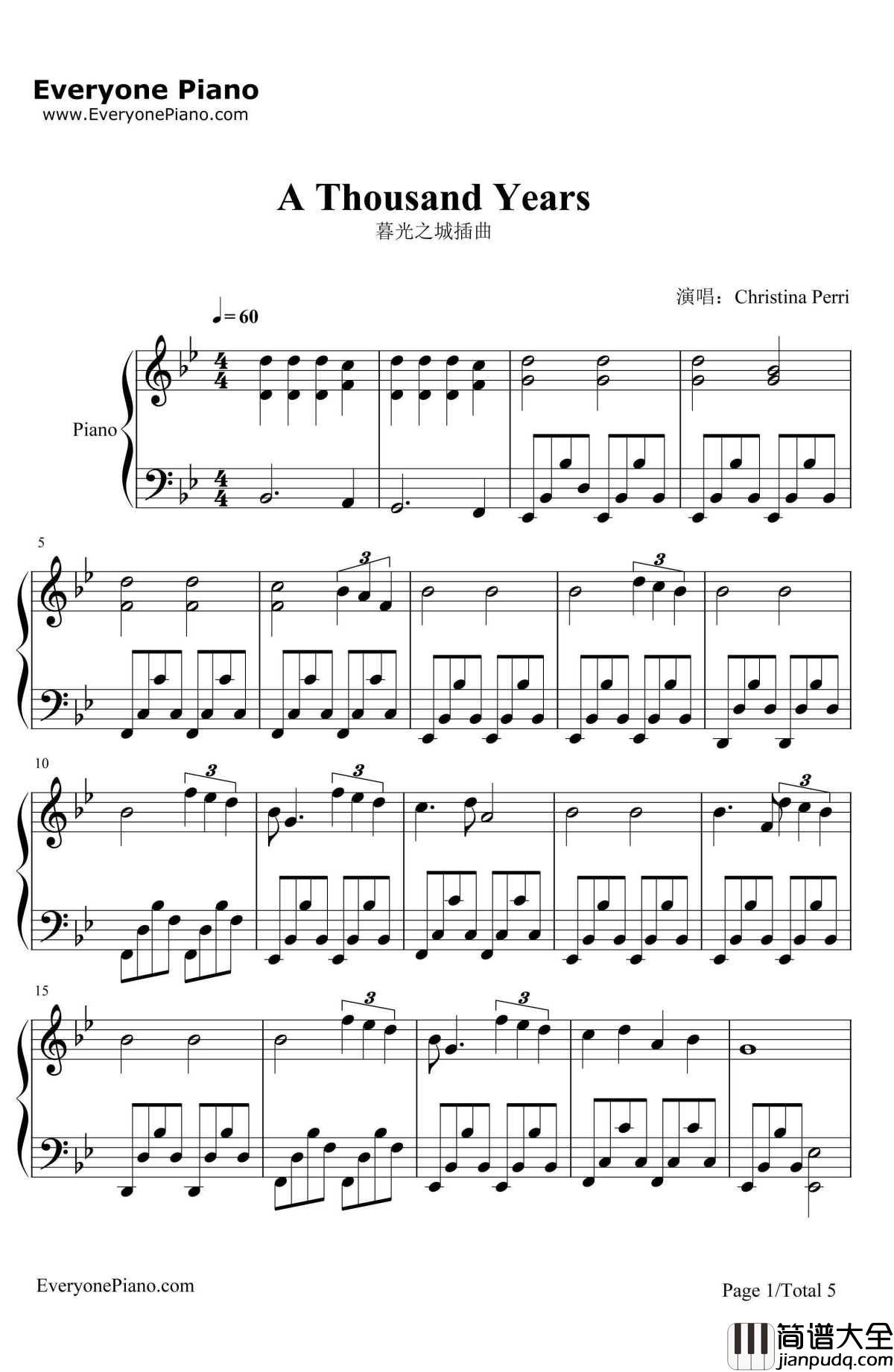 A_Thousand_Years钢琴谱_ChristinaPerri_暮光之城插曲