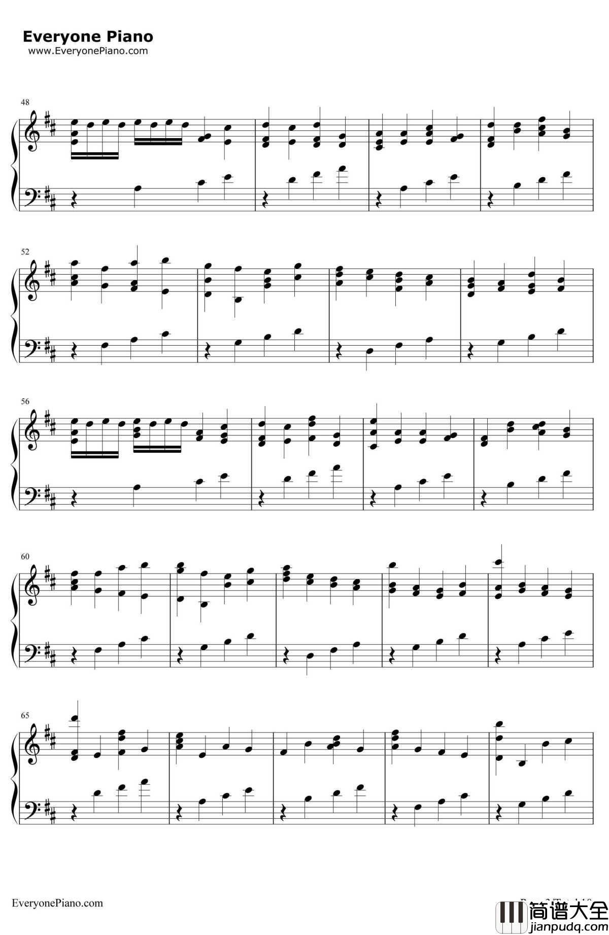 D大调卡农原版钢琴谱_约翰·帕赫贝尔