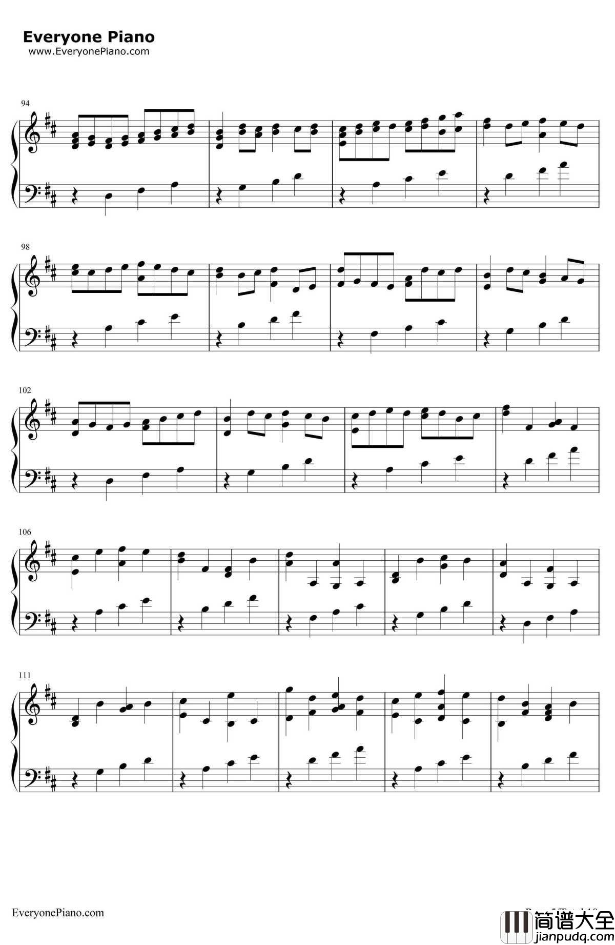 D大调卡农原版钢琴谱_约翰·帕赫贝尔