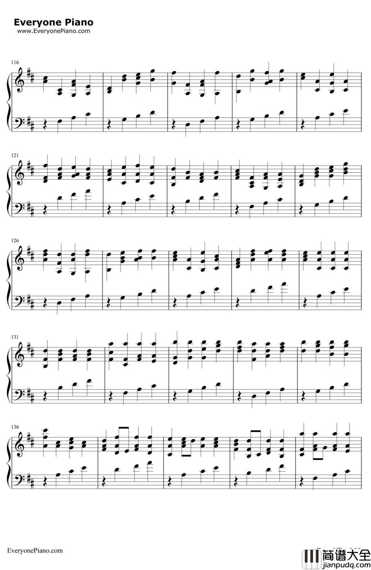 D大调卡农原版钢琴谱_约翰·帕赫贝尔