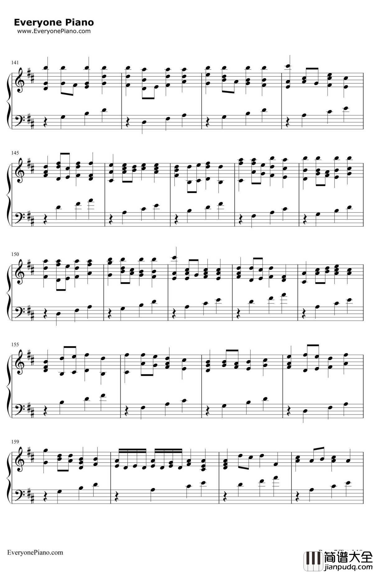 D大调卡农原版钢琴谱_约翰·帕赫贝尔