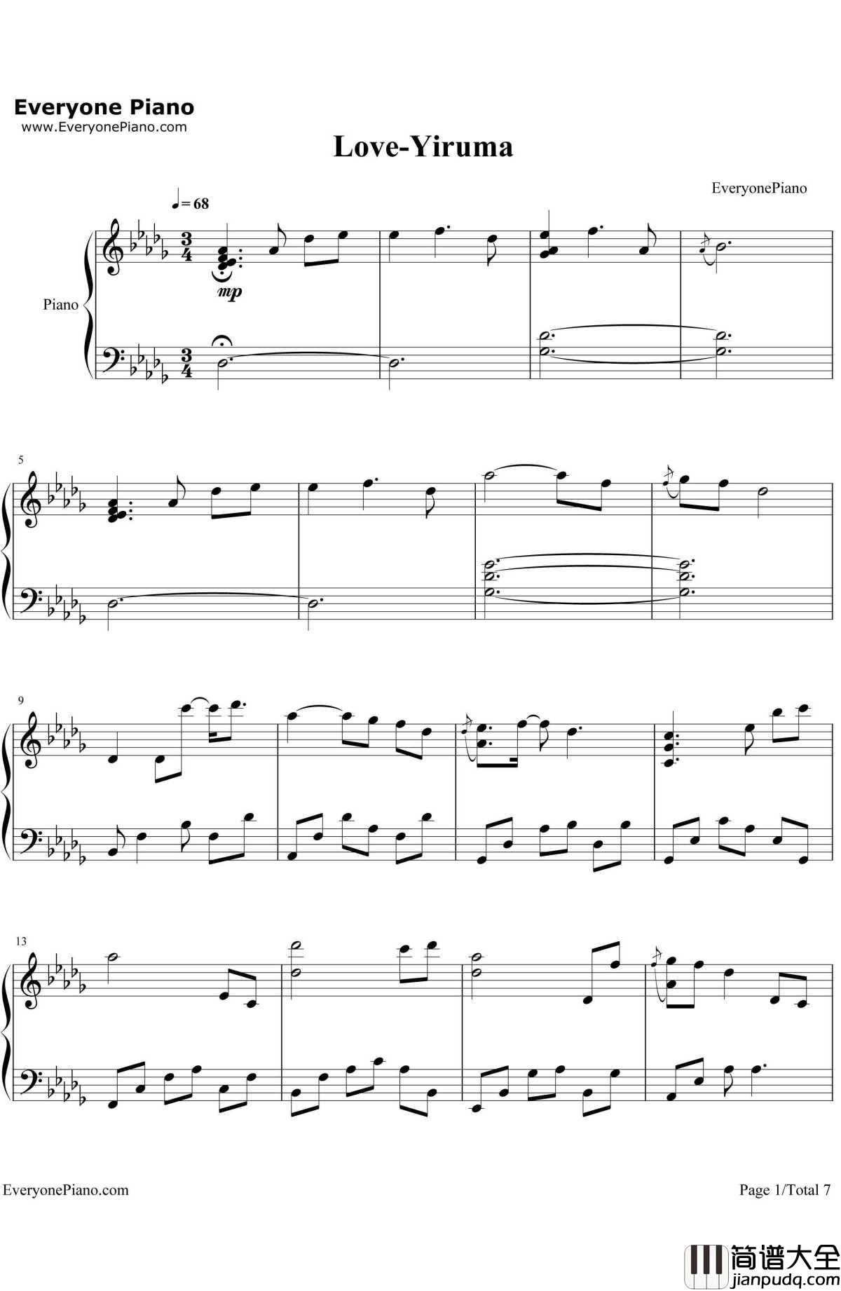 Love钢琴谱_李闰珉