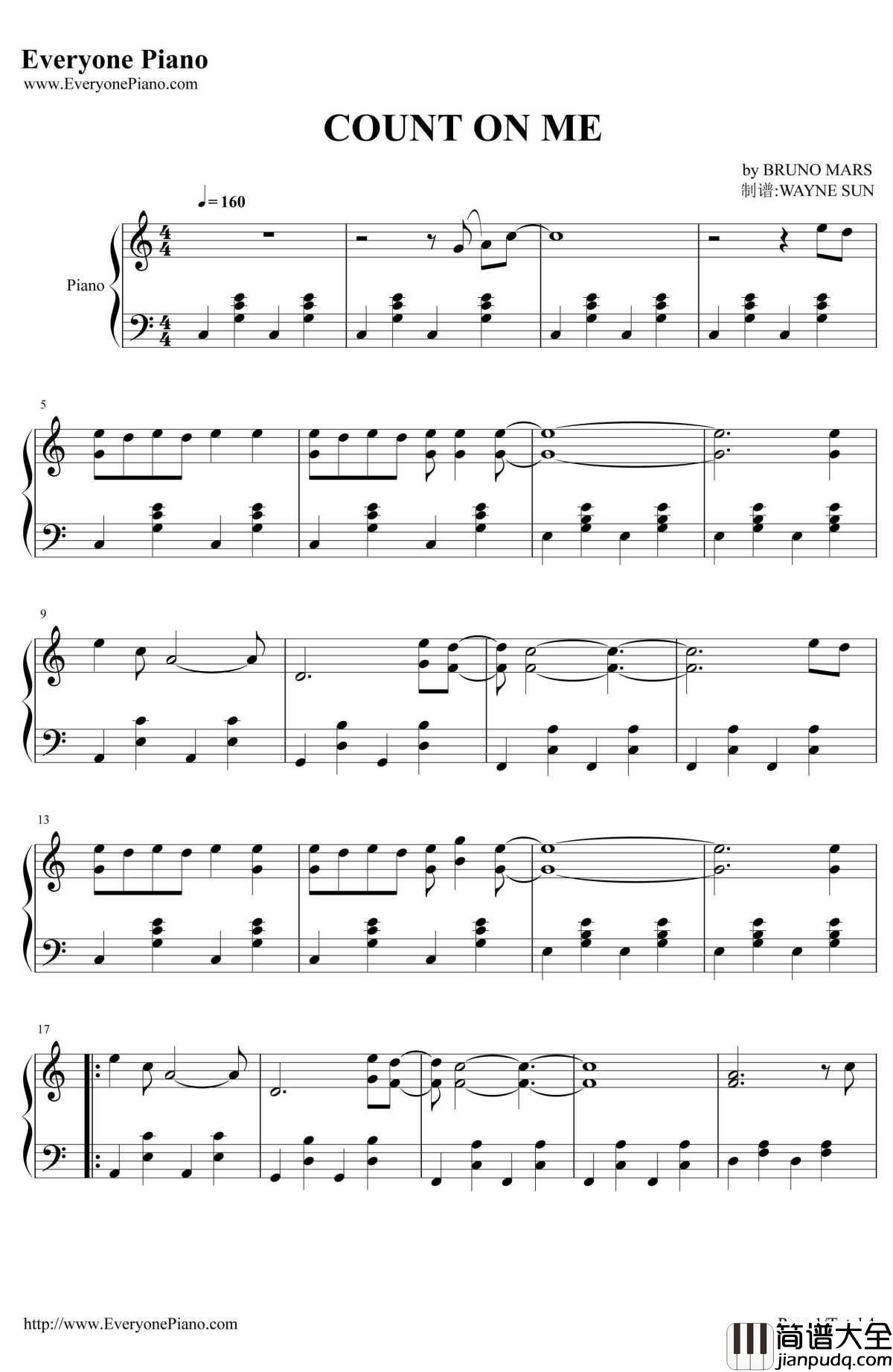 CountOnMe钢琴谱_BrunoMars