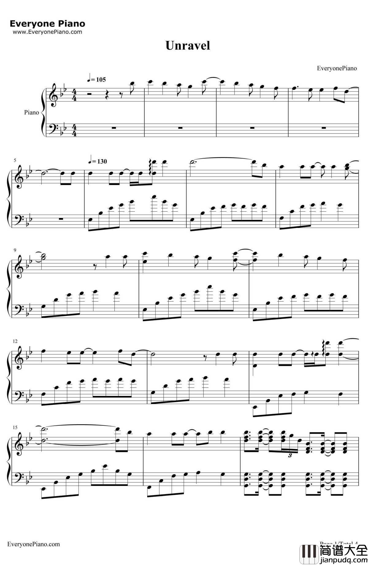 Unravel钢琴谱_Tkfrom凛冽时雨_东京喰种OP