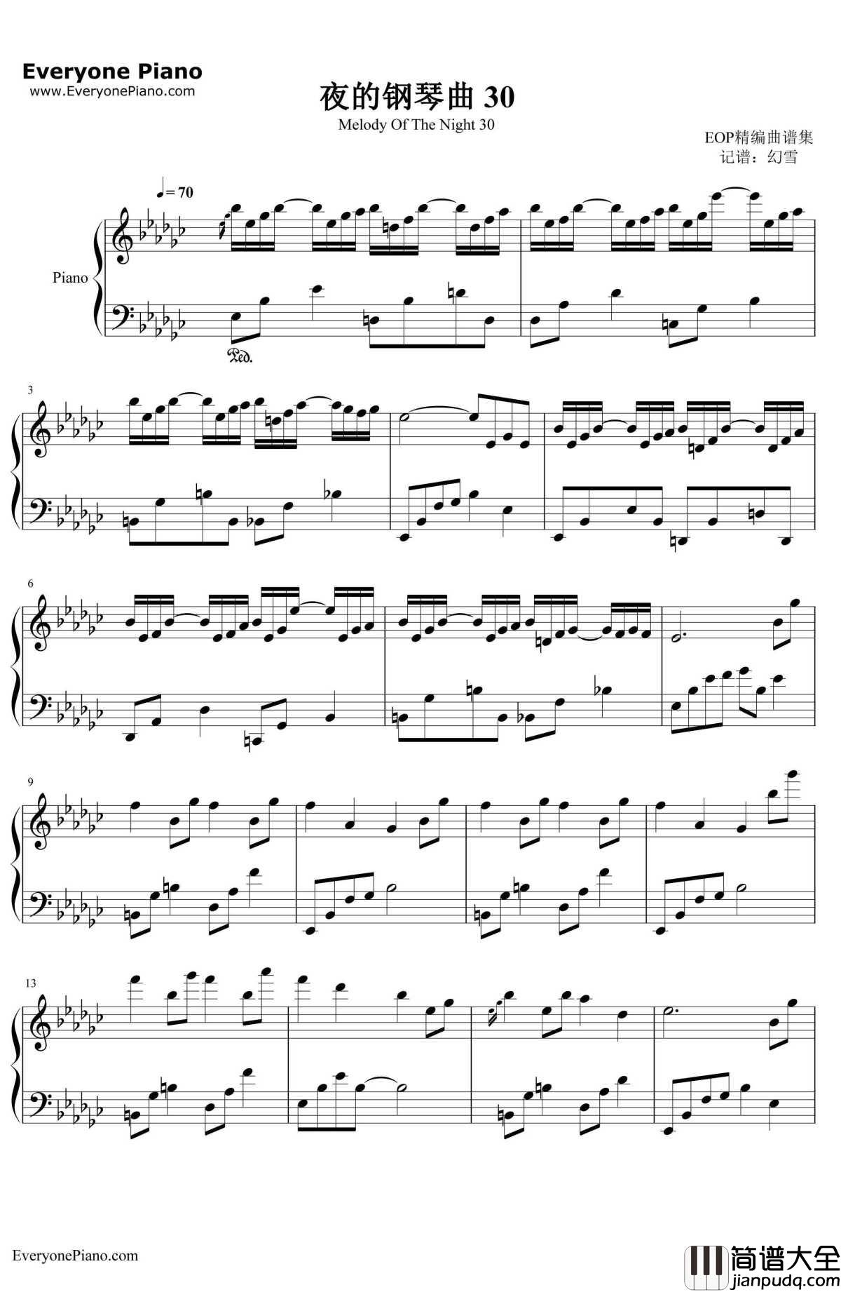 夜的钢琴曲30钢琴谱_石进