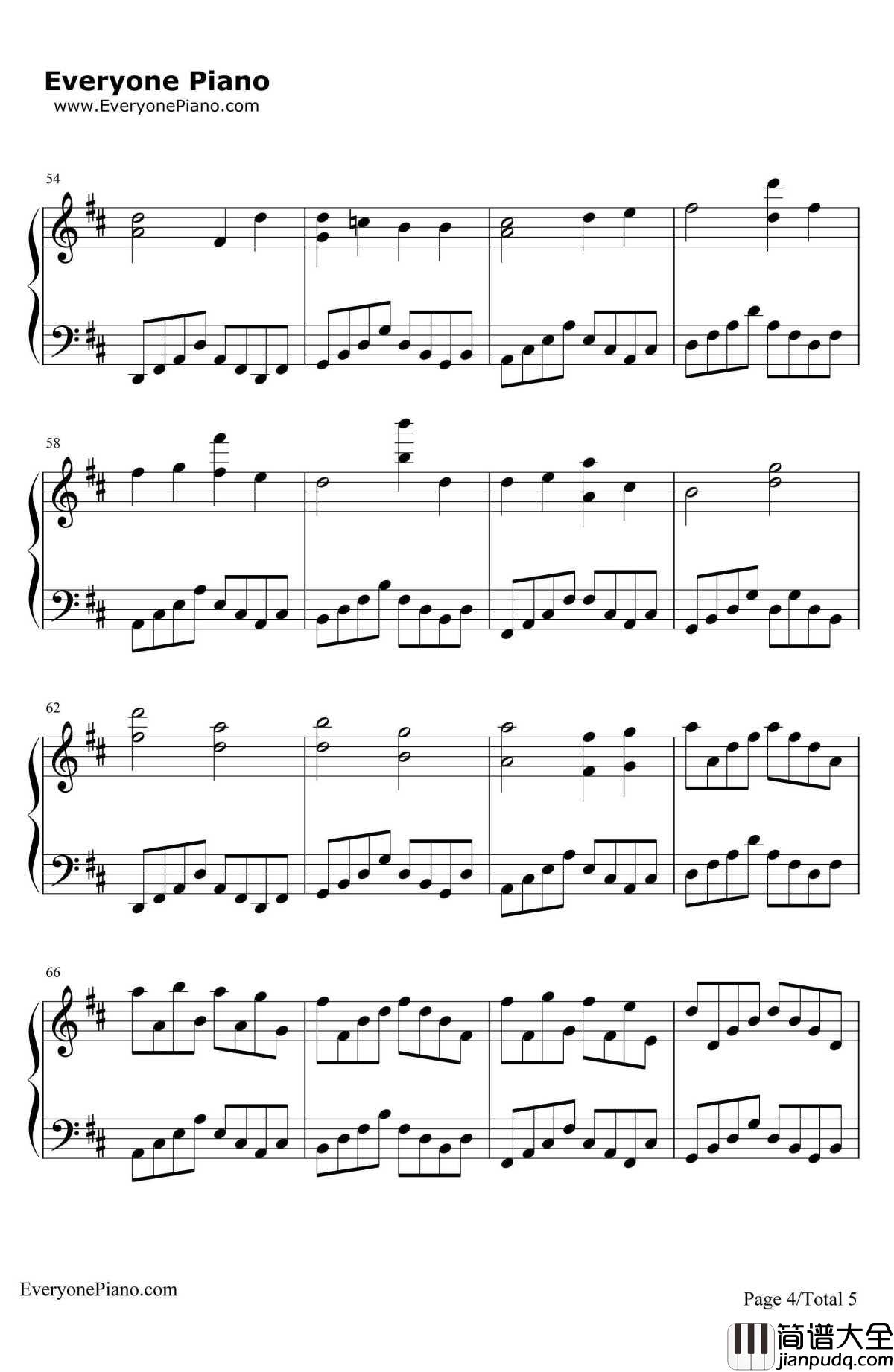 D大调卡农钢琴谱_帕赫贝尔