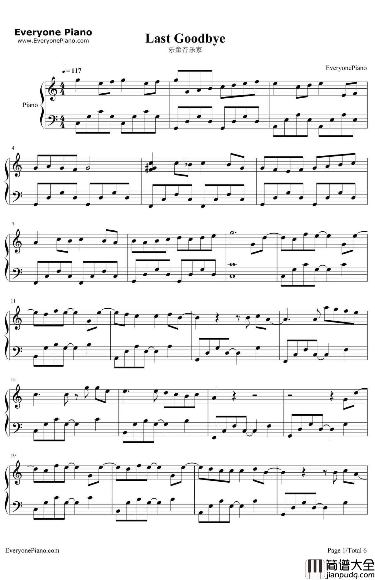 Last_Goodbye钢琴谱_乐童音乐家