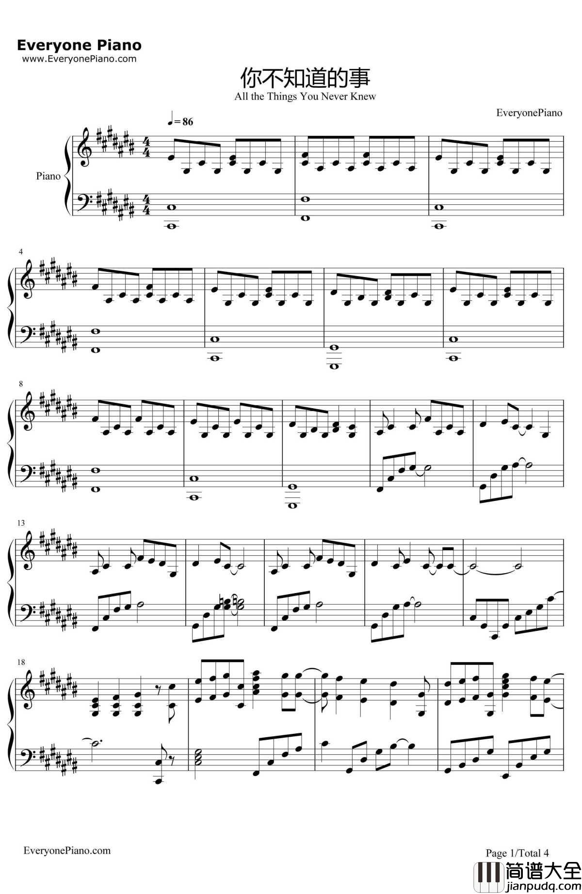 你不知道的事（完整版）钢琴谱_王力宏__恋爱通告_主题曲