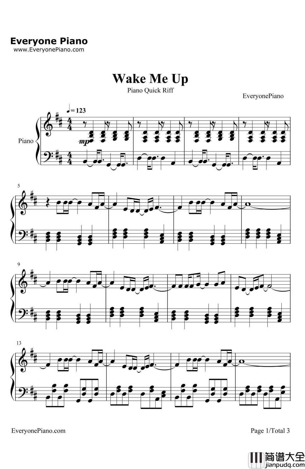 Wake_Me_Up钢琴谱_Avicii