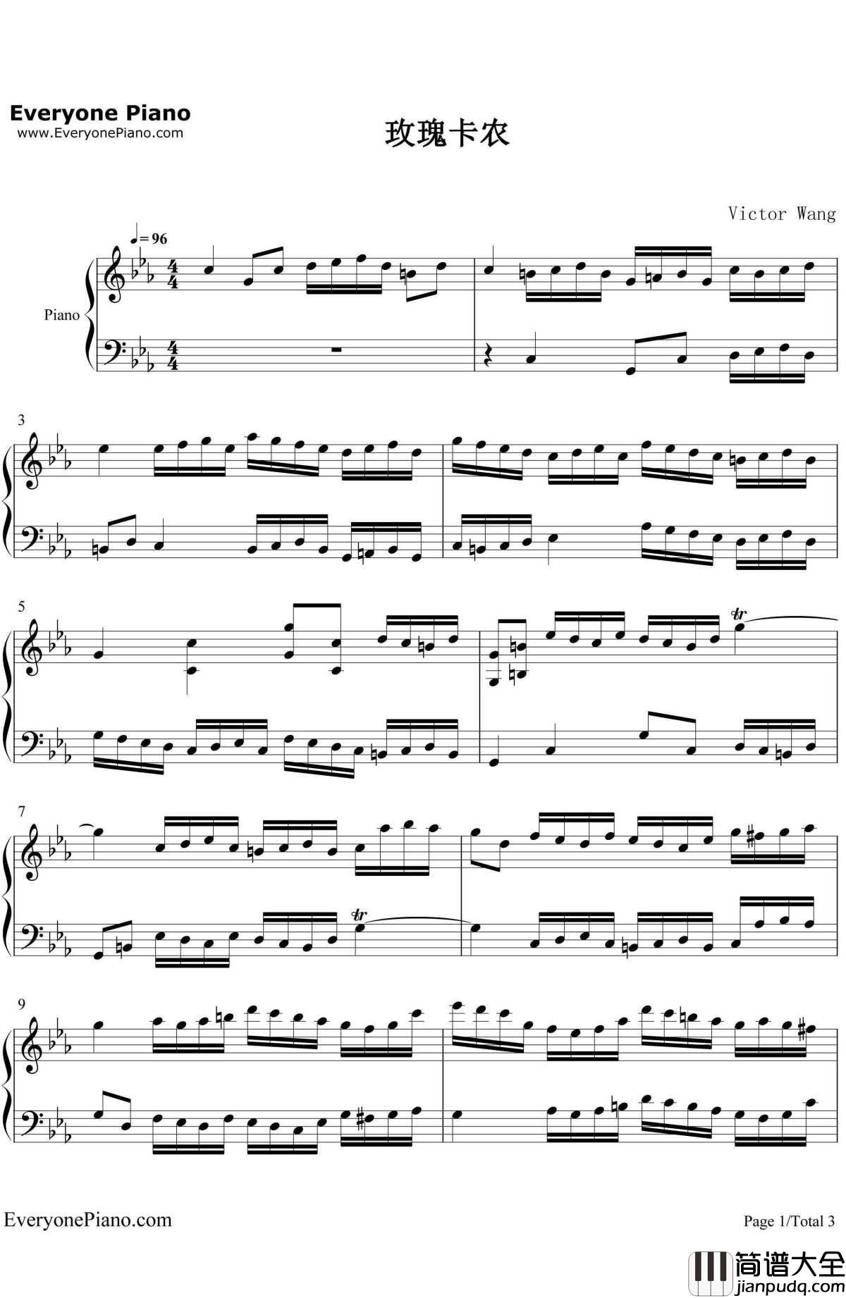 玫瑰卡农钢琴谱_巴哈贝尔Pachelbel