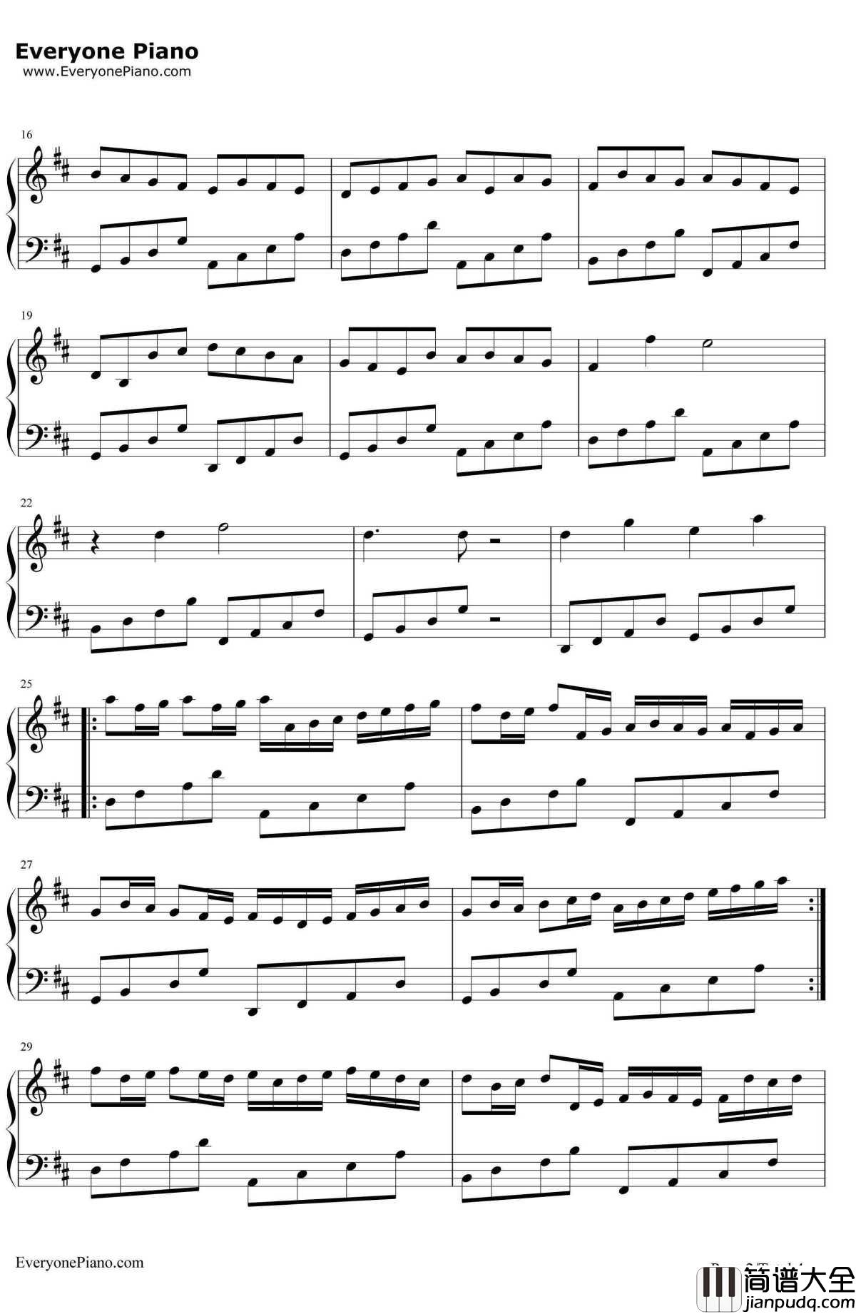 卡农简单好听版钢琴谱_帕海贝尔