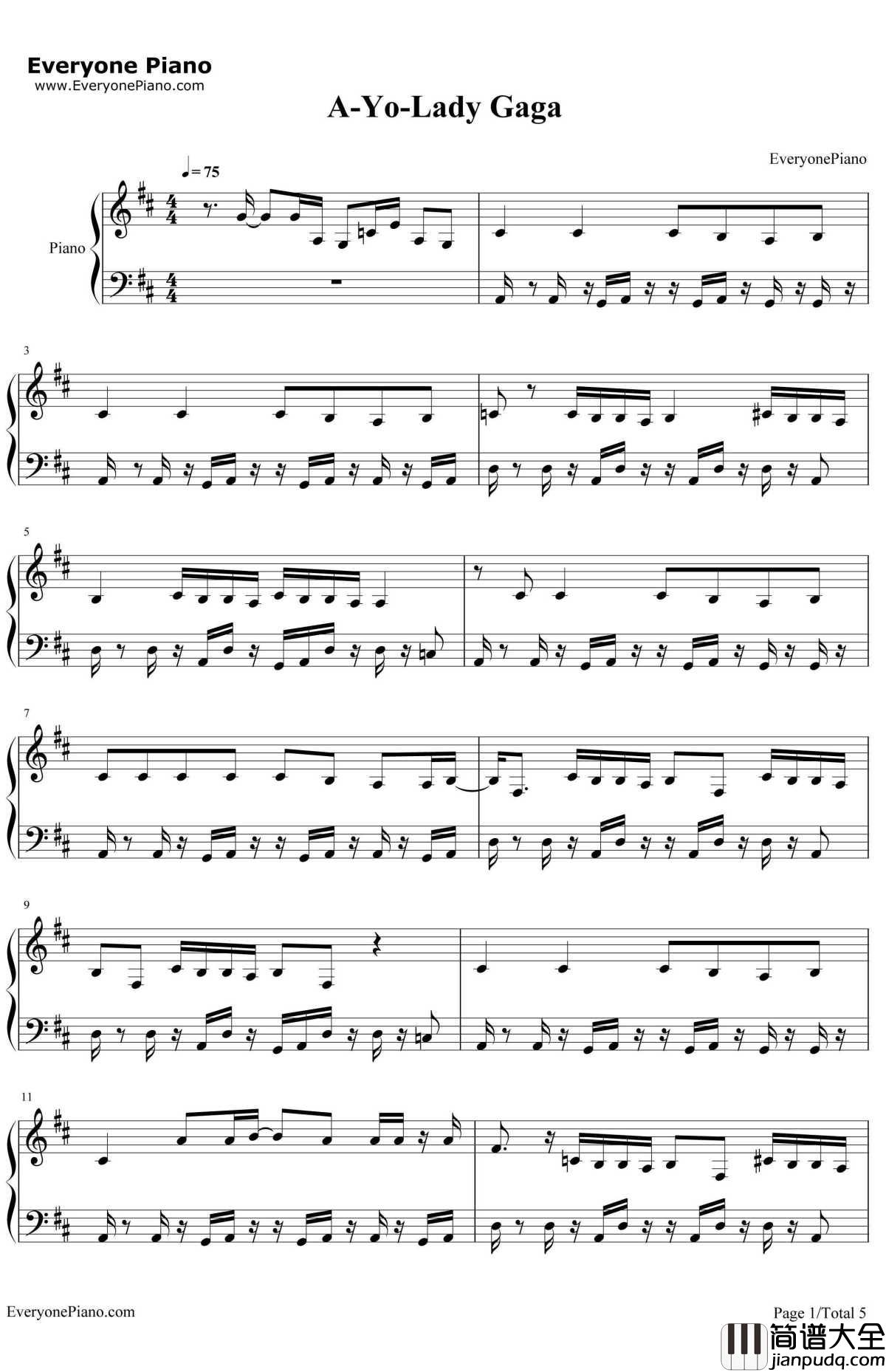 A_Yo钢琴谱_Lady_Gaga