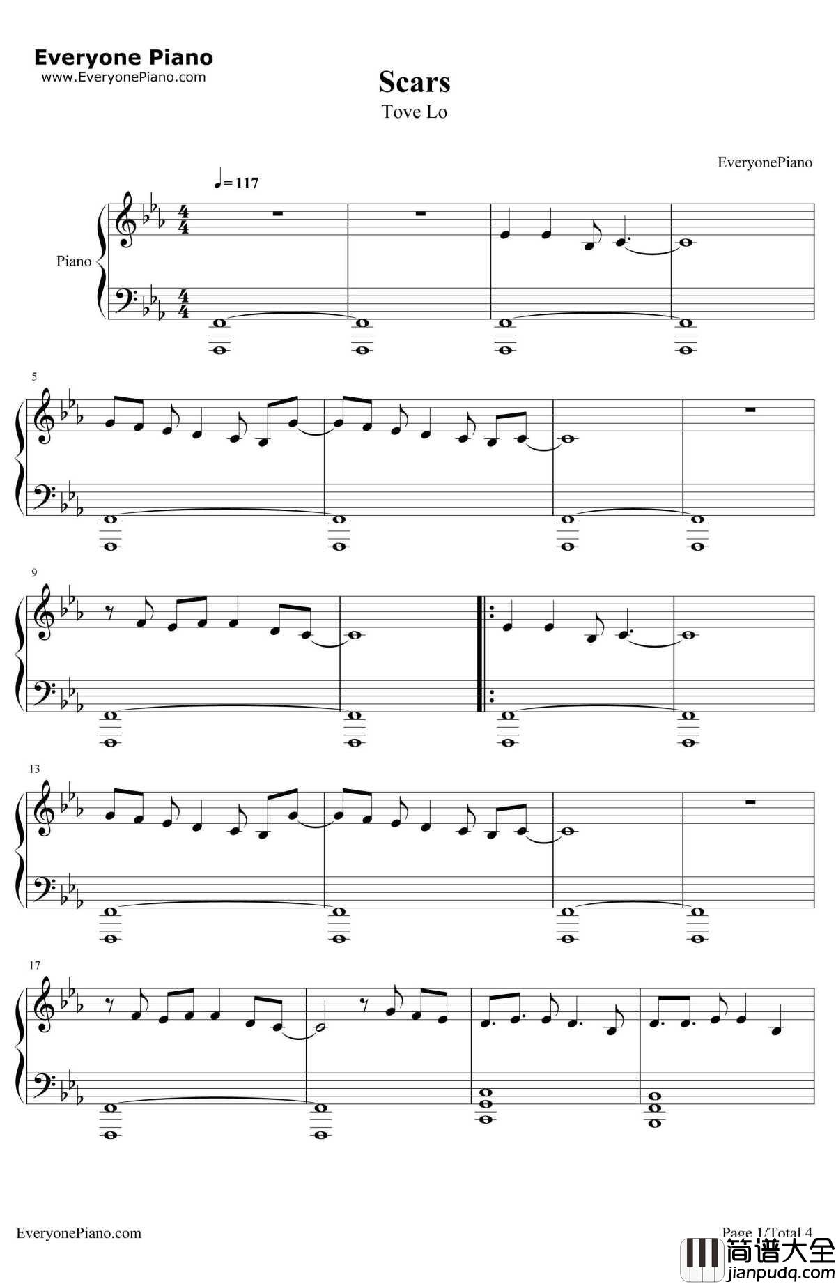 Scars钢琴谱_Tove_Lo__分歧者3：效忠者(上)_主题曲