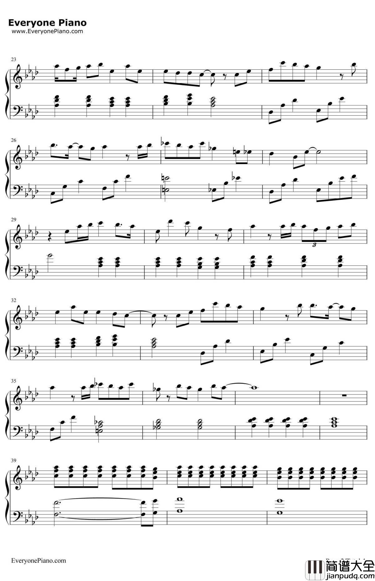 你在终点等我钢琴谱_王菲_电影_从你的全世界路过_片尾曲