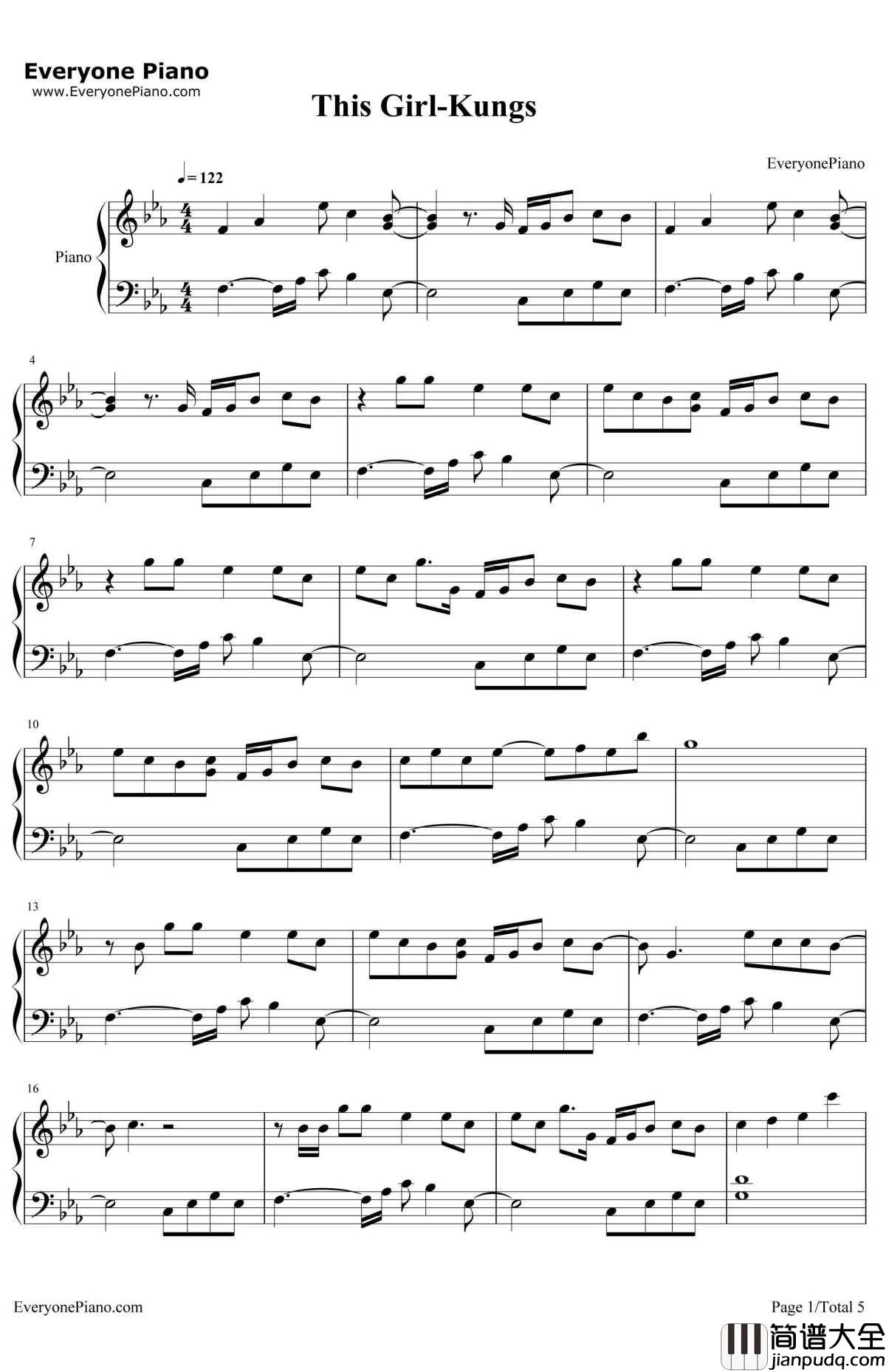 This_Girl钢琴谱_Kungs