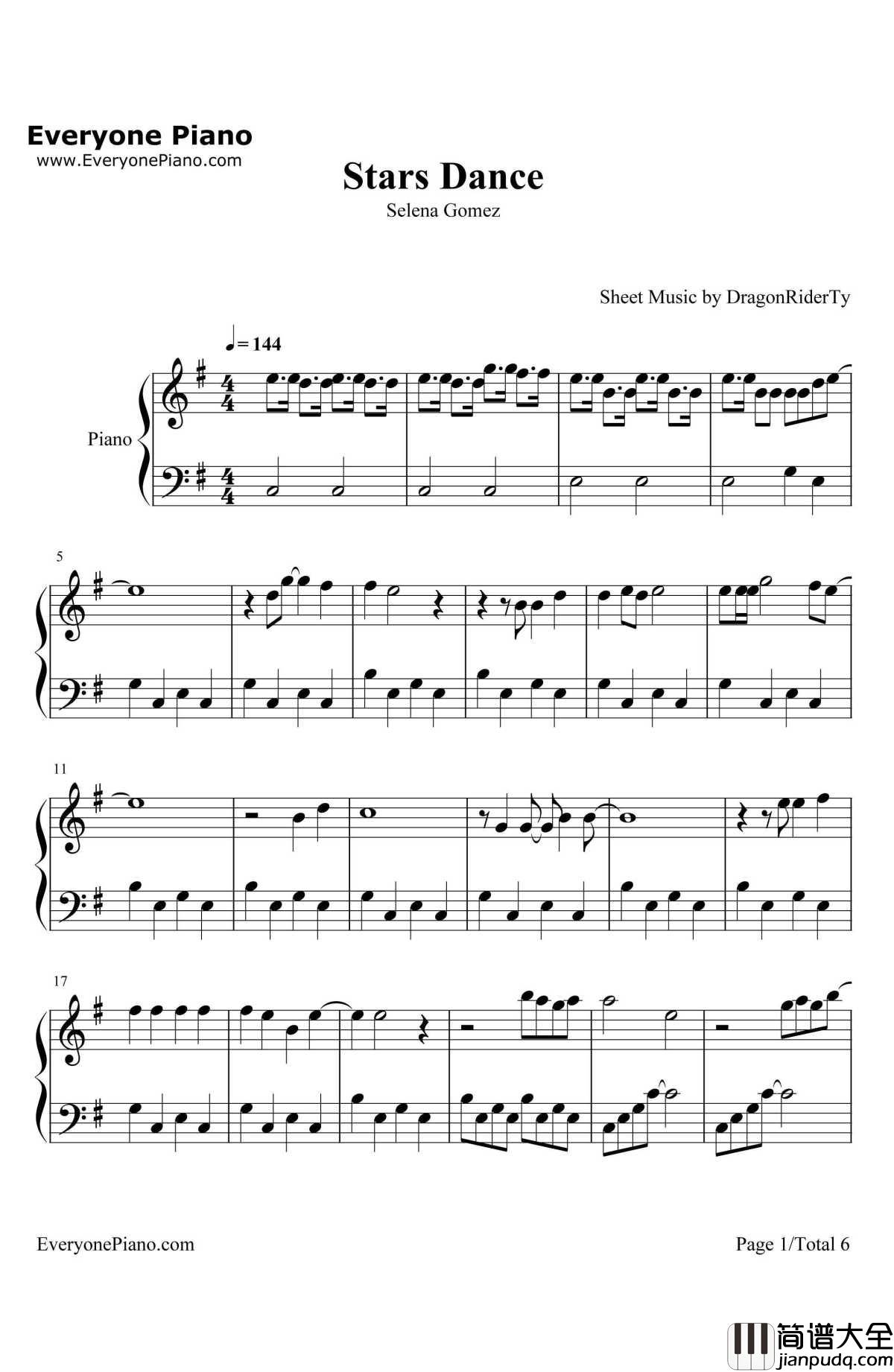 Stars_Dance钢琴谱_Selena_Gomez
