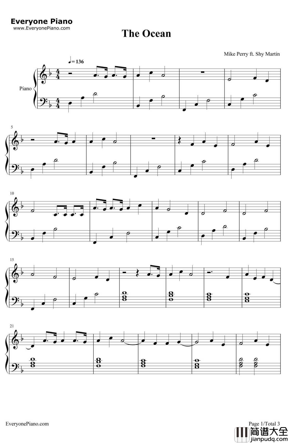 The_Ocean钢琴谱_Mike_Perry