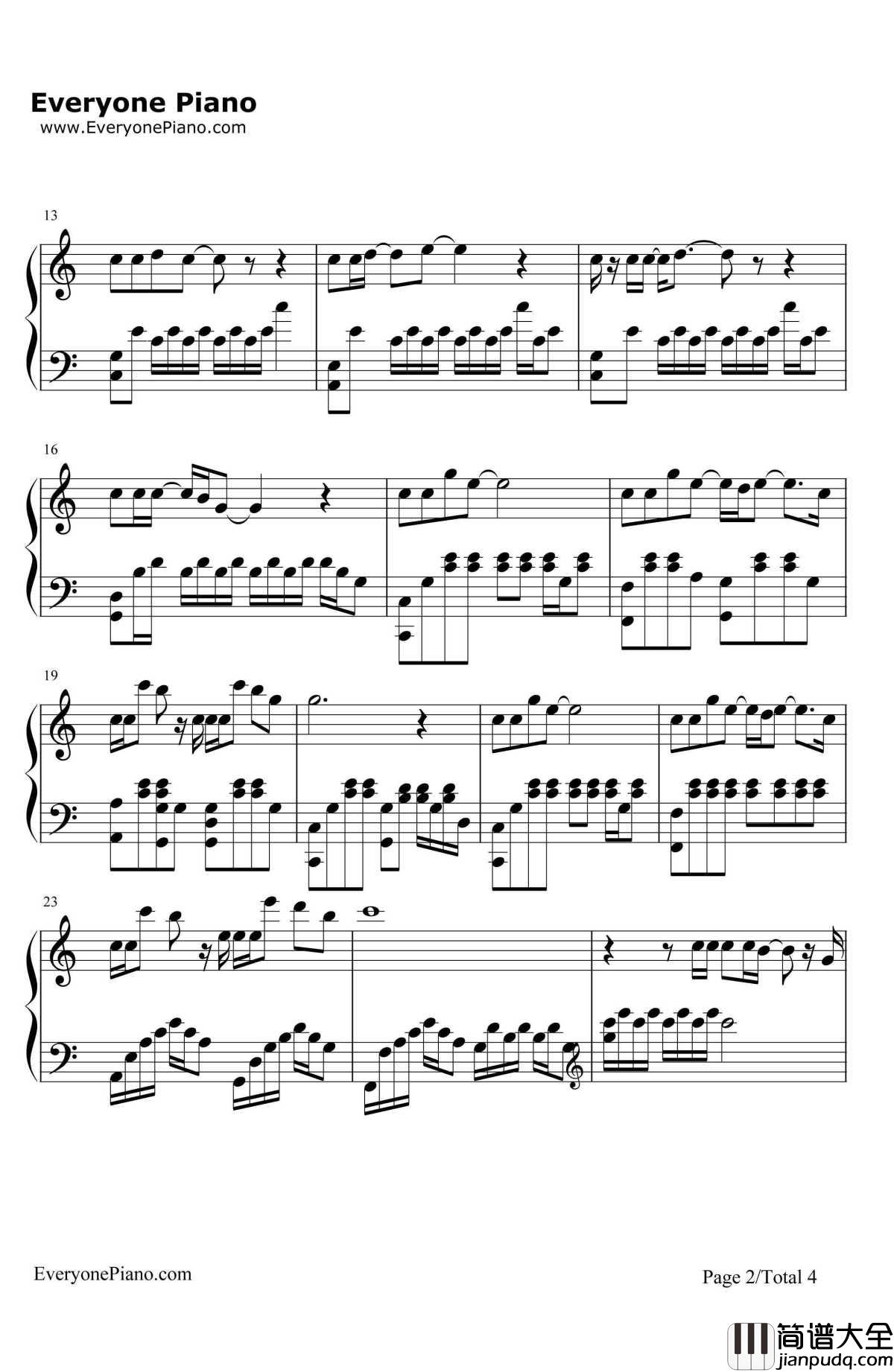 在也不见钢琴谱_孙燕姿_电影_再见，在也不见_主题曲