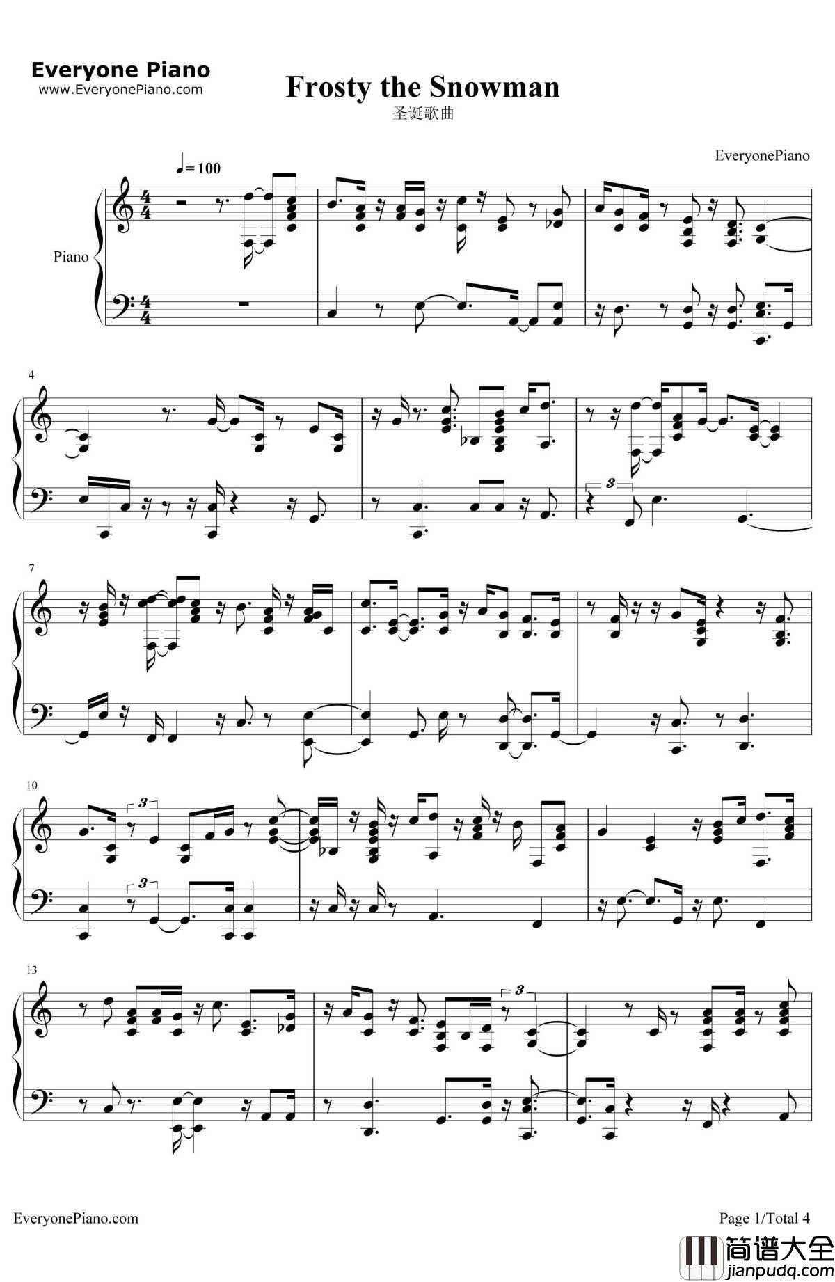 Frosty_the_Snowman钢琴谱_Gene_Autry/The_Cass_County_Boys_圣诞歌曲