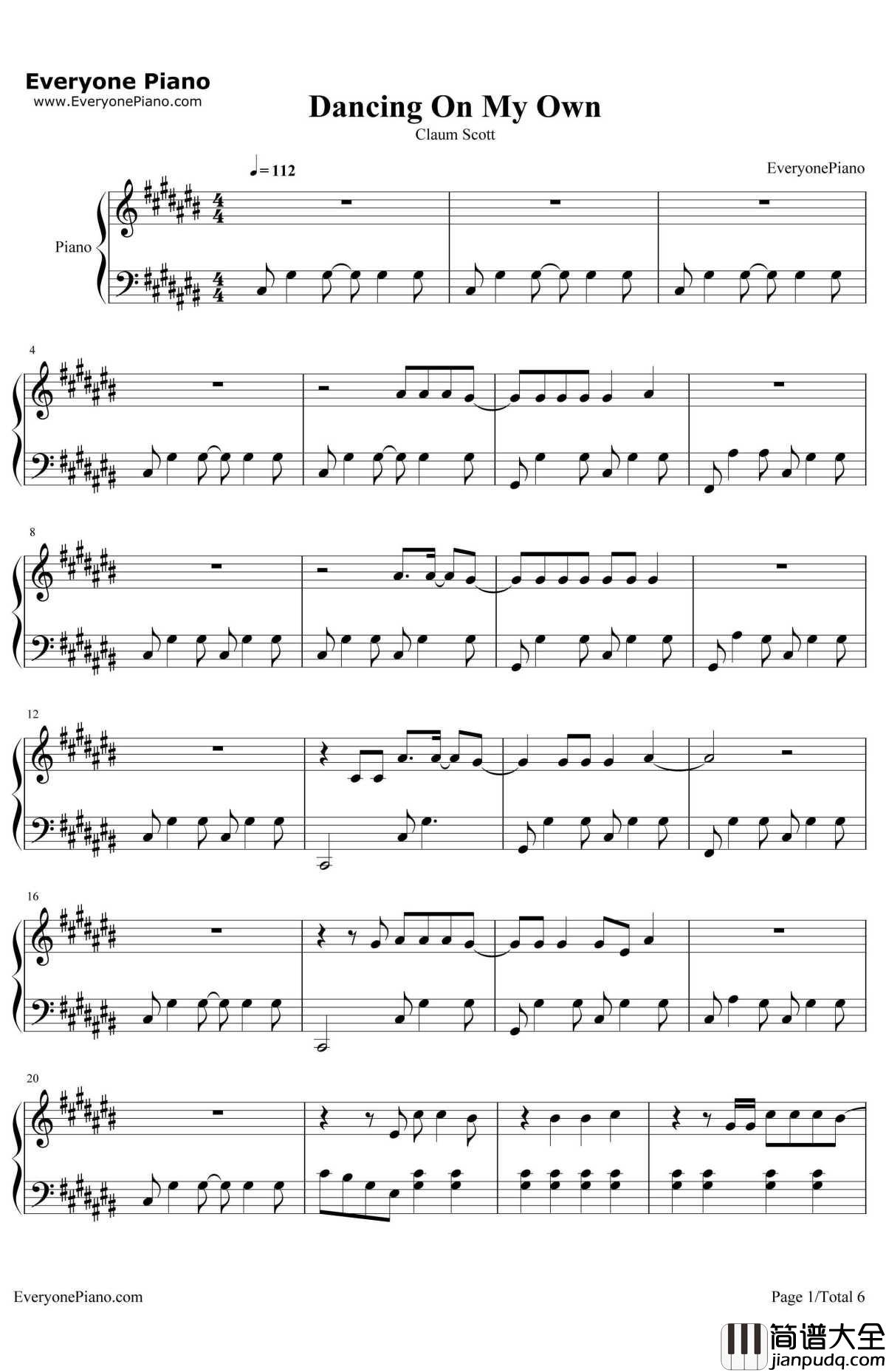 Dancing_On_My_Own钢琴谱_Claum_Scott