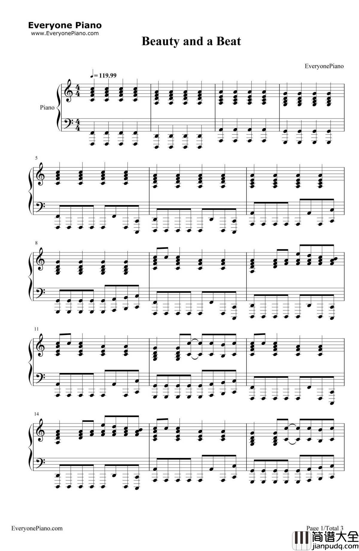 Beauty_and_a_Beat钢琴谱_Justin_Bieber_ft.Nicki_Minaj