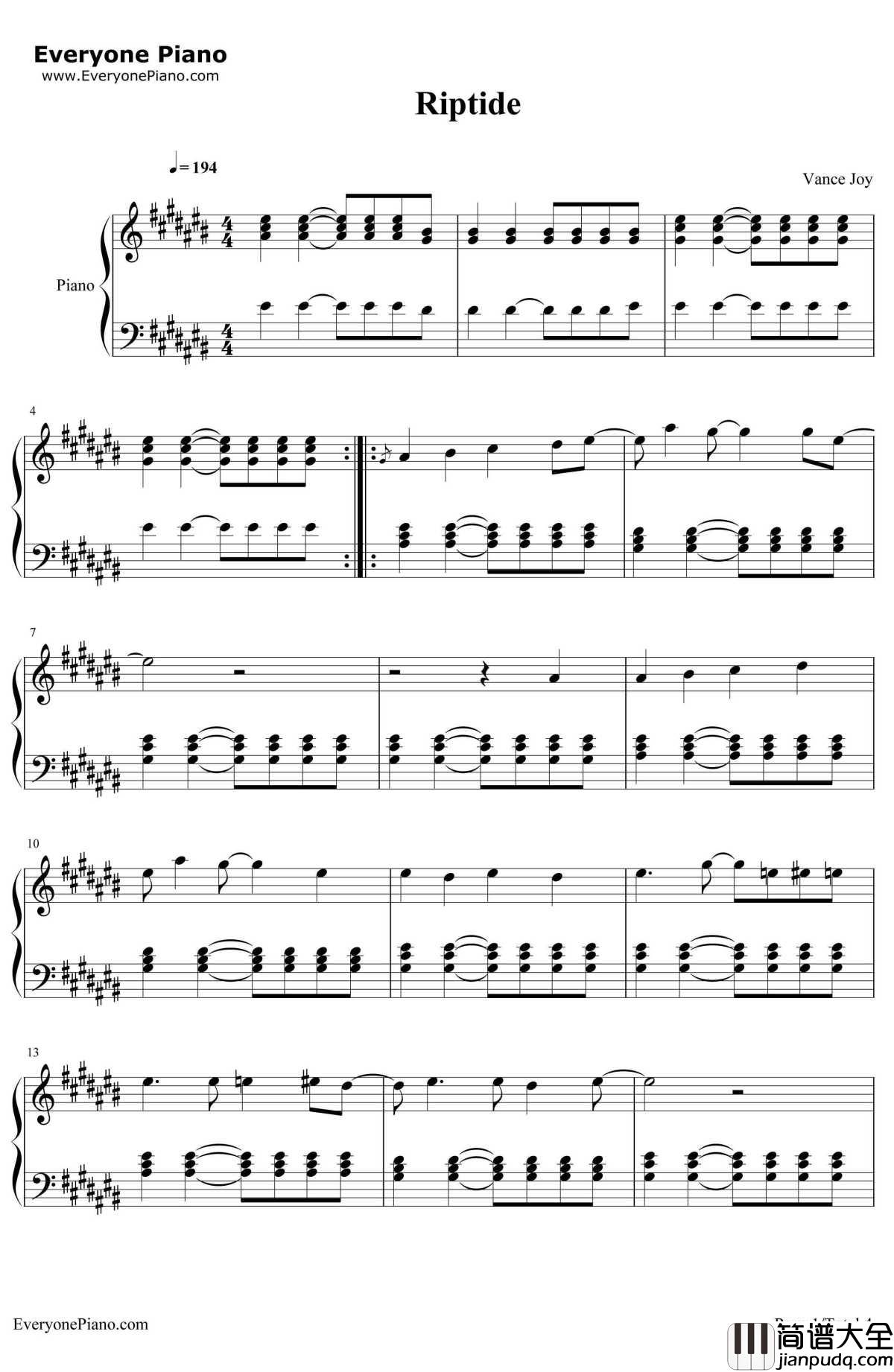 Riptide钢琴谱_Vance_Joy