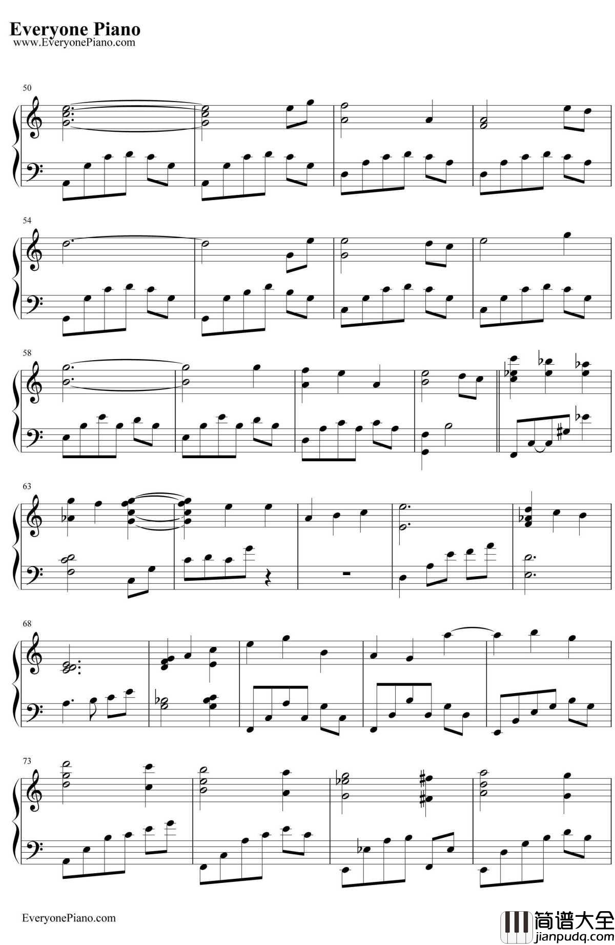 世界的约定钢琴谱_倍赏千恵子__哈尔的移动城堡_主题曲