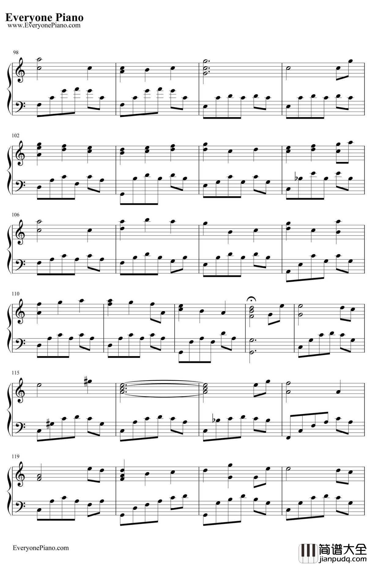 世界的约定钢琴谱_倍赏千恵子__哈尔的移动城堡_主题曲