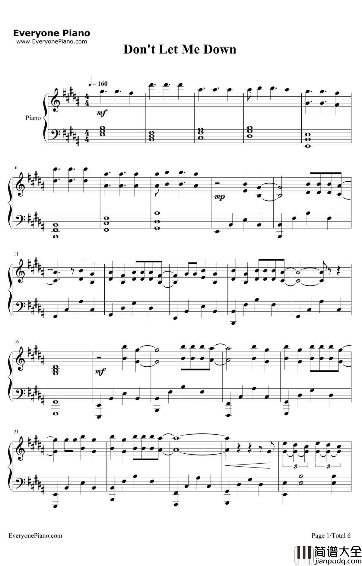 Don't_Let_Me_Down钢琴谱_TheChainsmokers