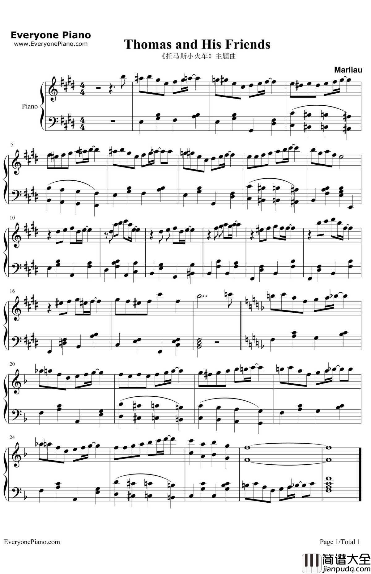 托马斯和他的朋友们钢琴谱_BrittAllcroft_Thomas&Friends主题曲