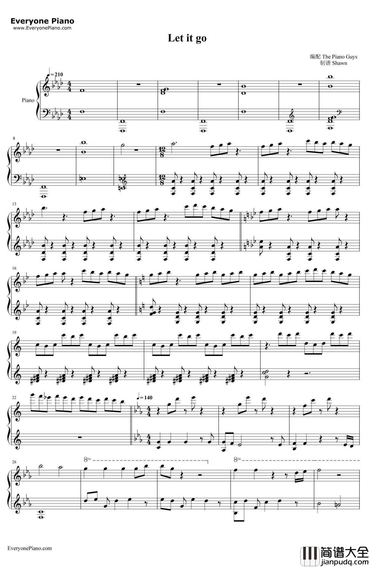 Let_It_Go伴奏钢琴谱_DemiLovato_thepianoguys_冰雪奇缘主题曲