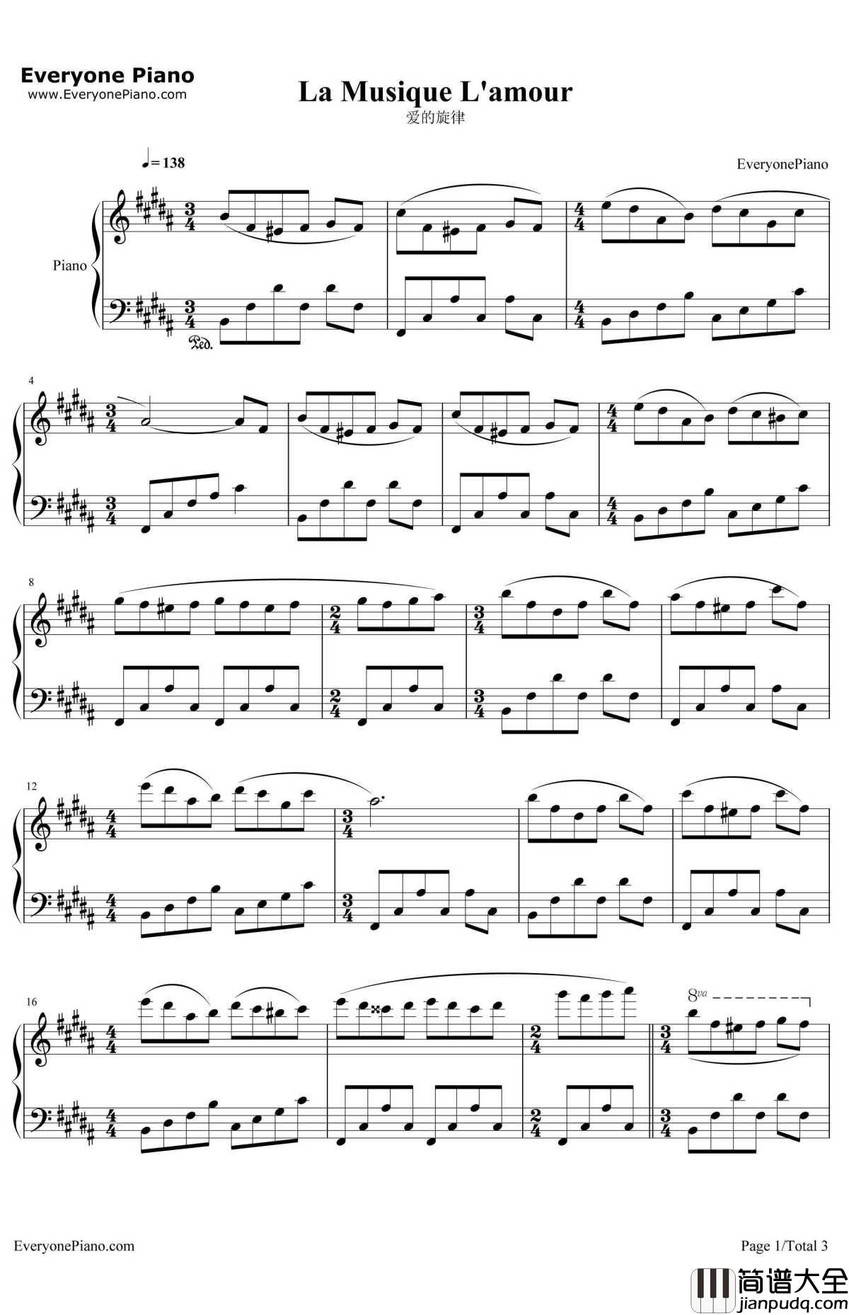 爱的旋律钢琴谱_理查德•克莱德曼