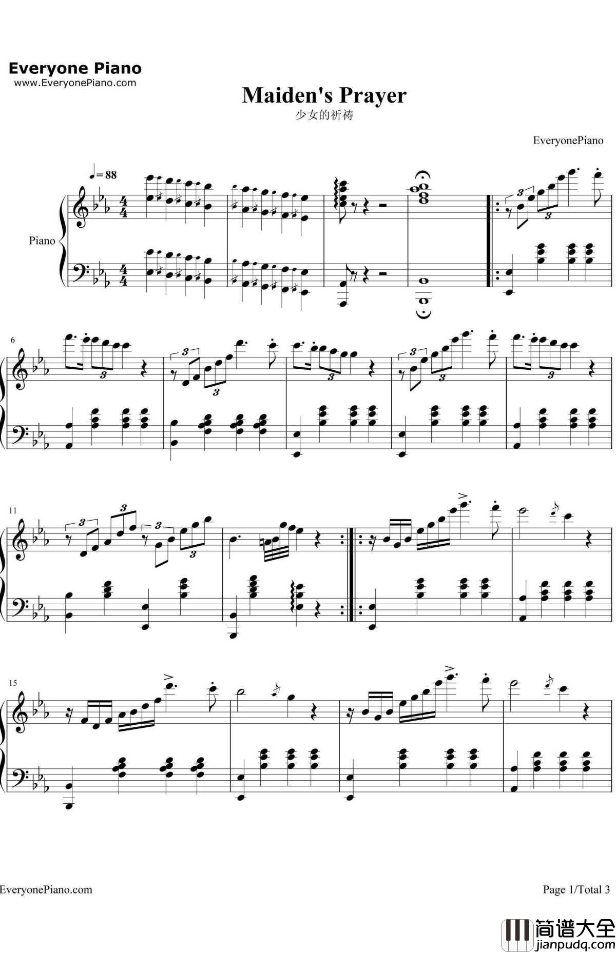 少女的祈祷（Maiden'sPrayer）钢琴谱_巴达捷芙斯卡(Badarzewska)_少女的祈祷（Maiden'sPrayer）